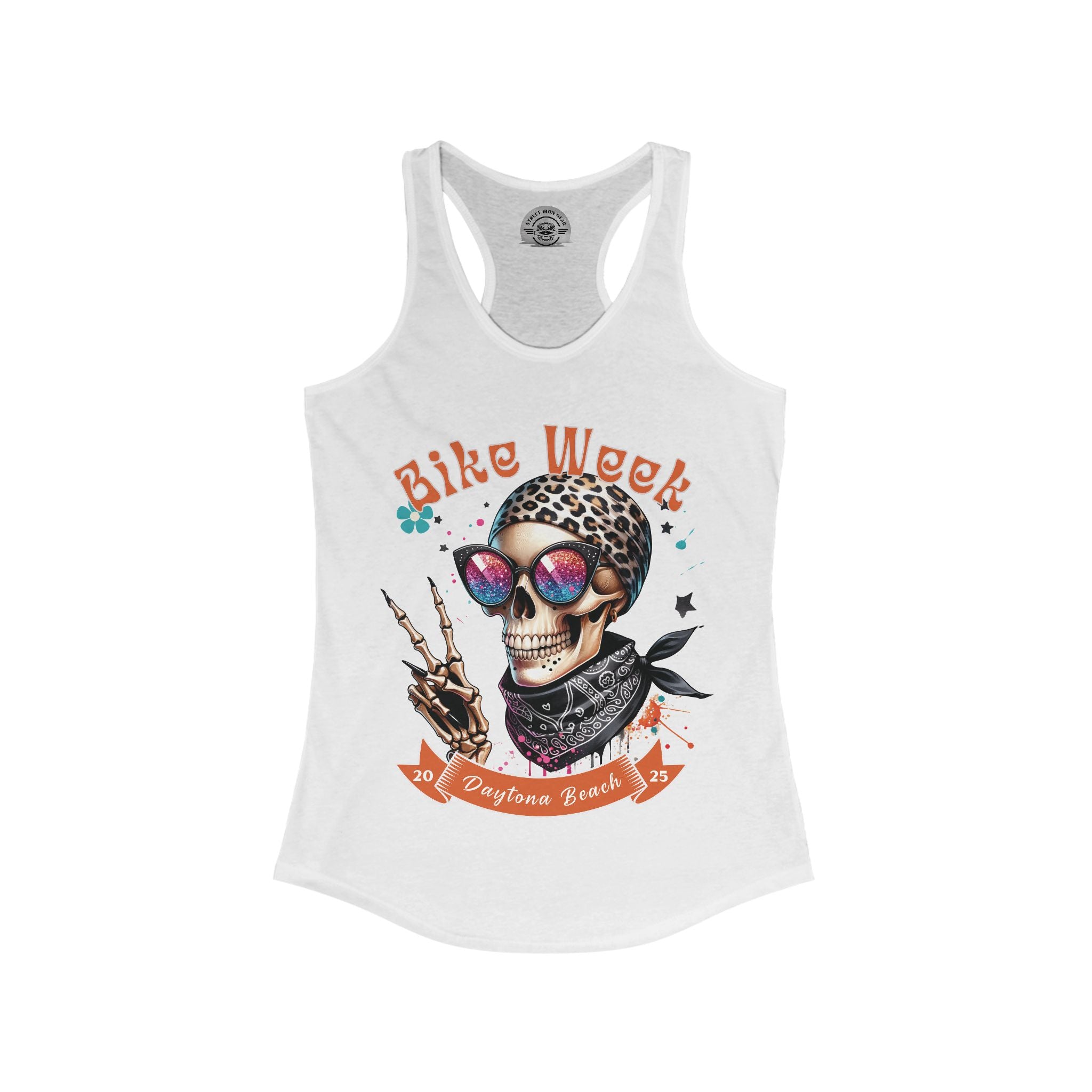 Ladies Daytona Bike Week 2025 Hipster Skull Racerback Tank