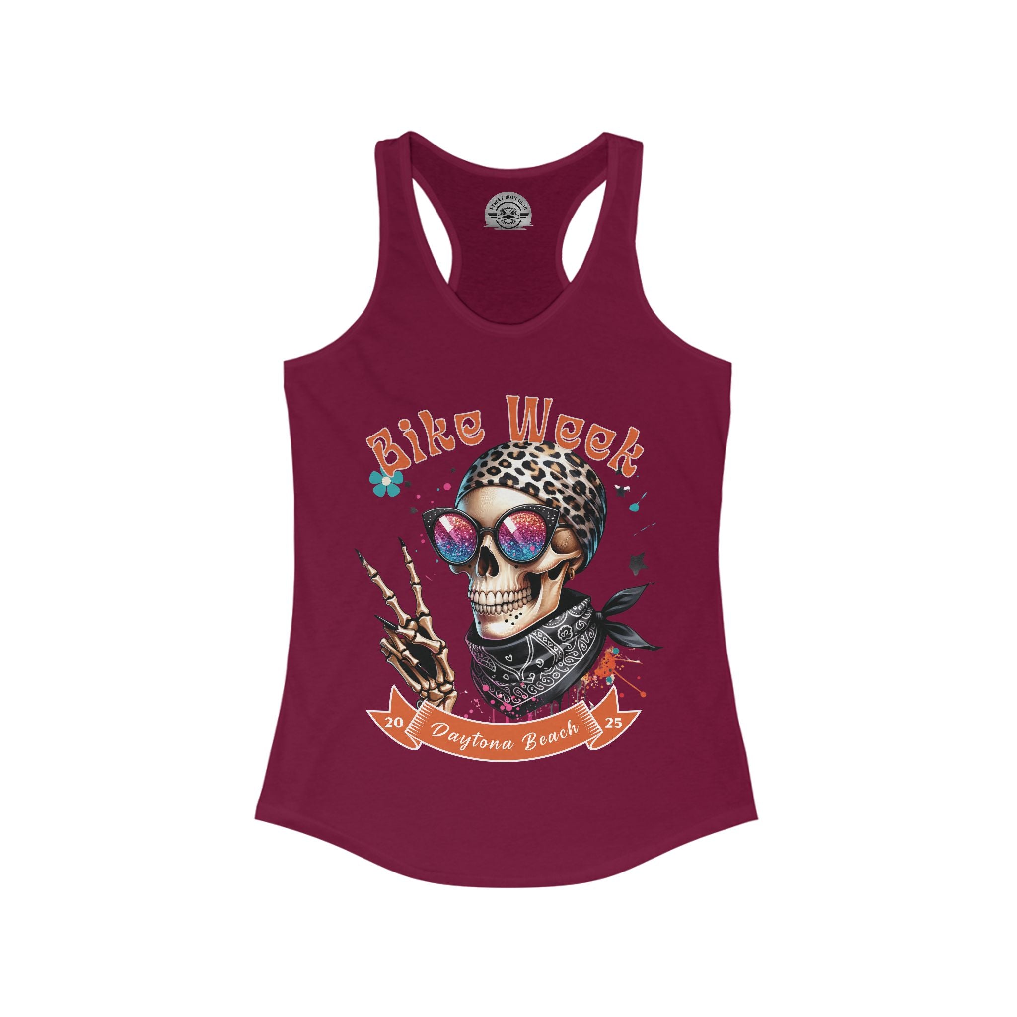 Ladies Daytona Bike Week 2025 Hipster Skull Racerback Tank