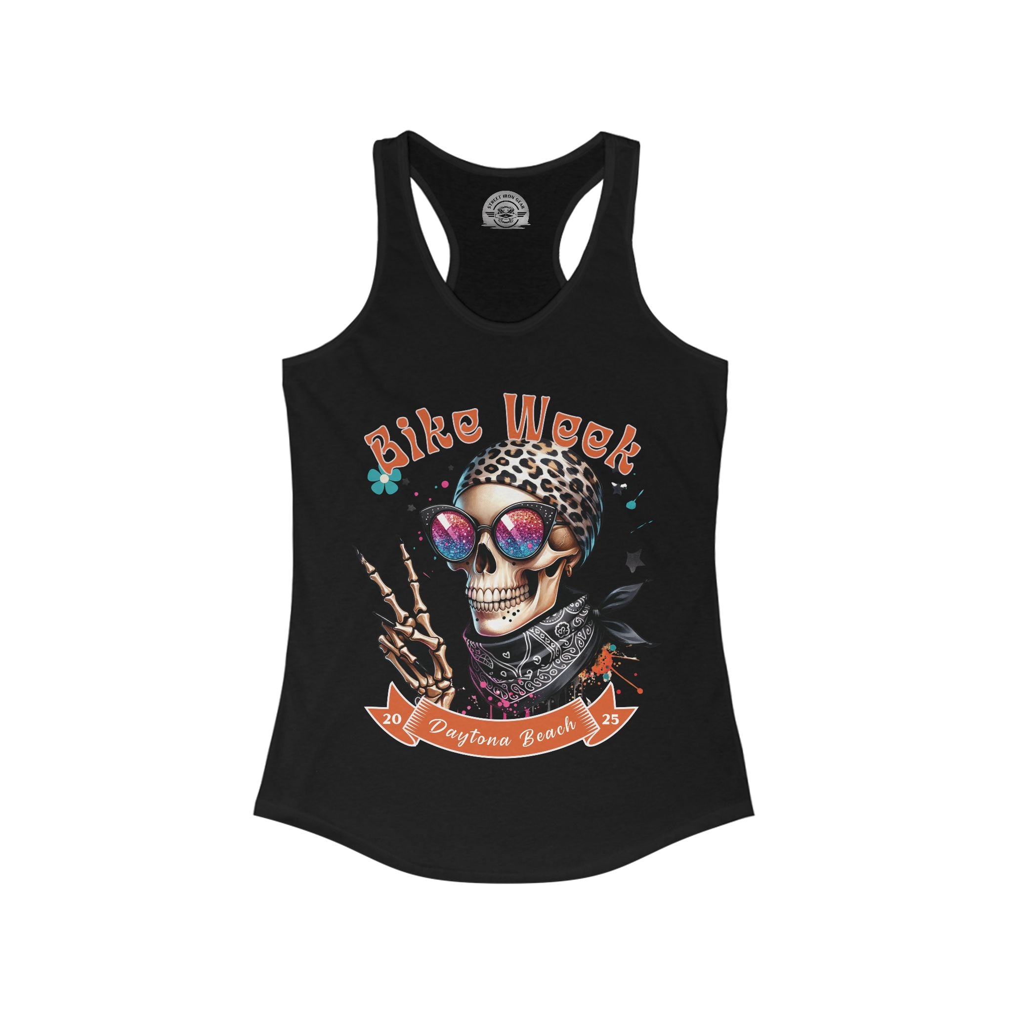 Ladies Daytona Bike Week 2025 Hipster Skull Racerback Tank