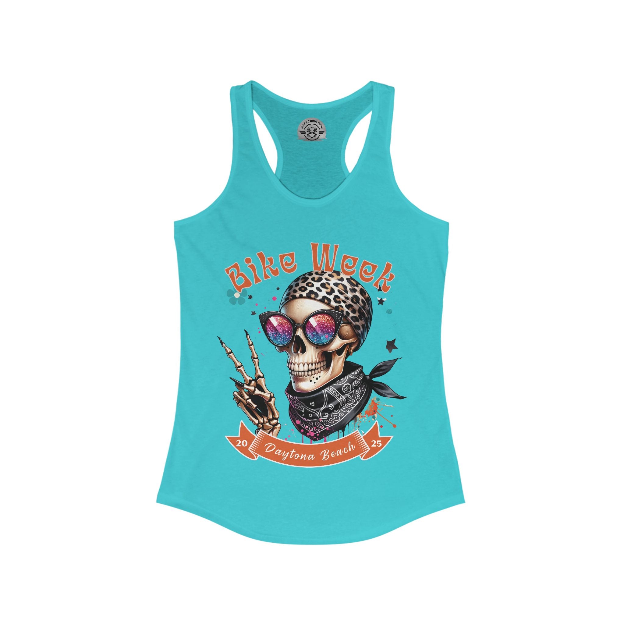 Ladies Daytona Bike Week 2025 Hipster Skull Racerback Tank