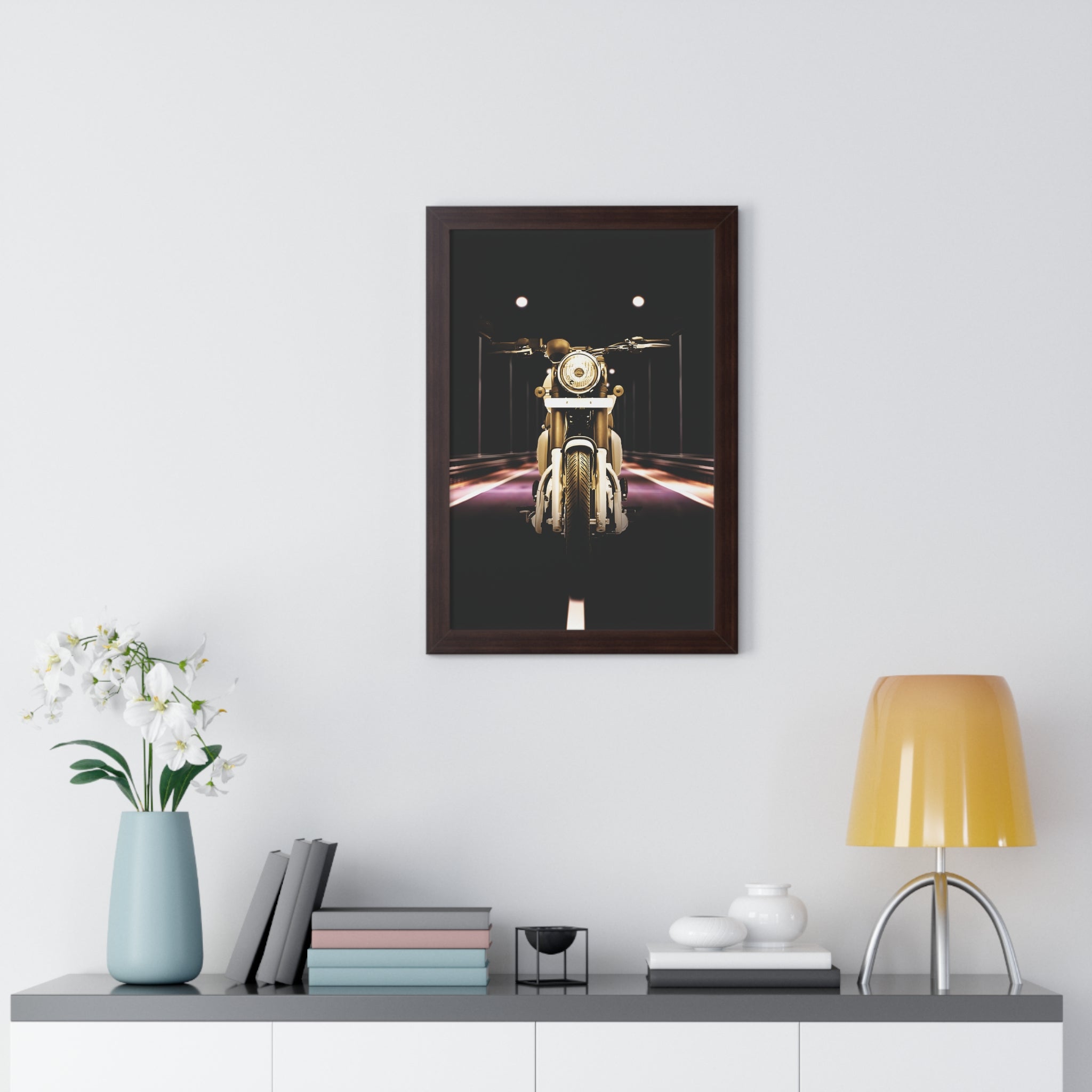 Vintage Night Scene Motorcycle Framed Poster