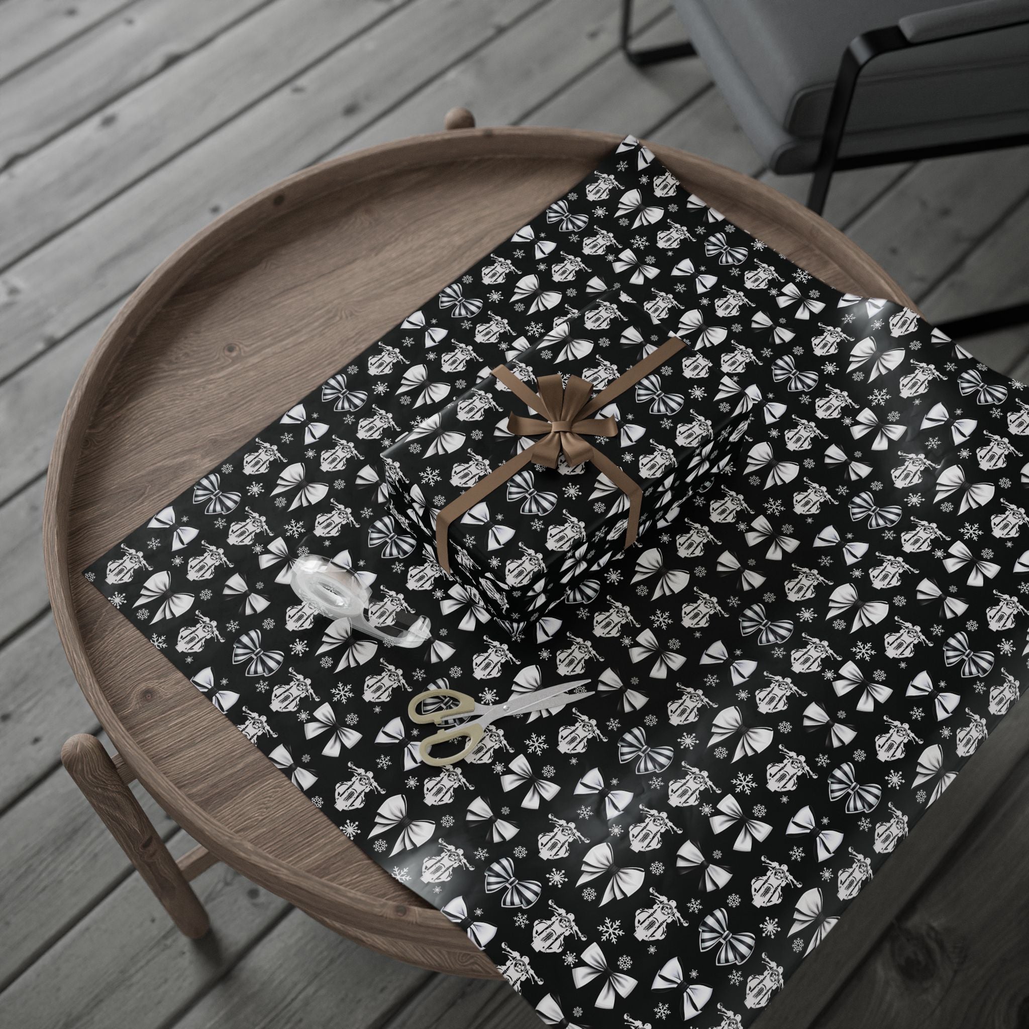 Motorcycles and Bows Black Gift Wrapping Paper