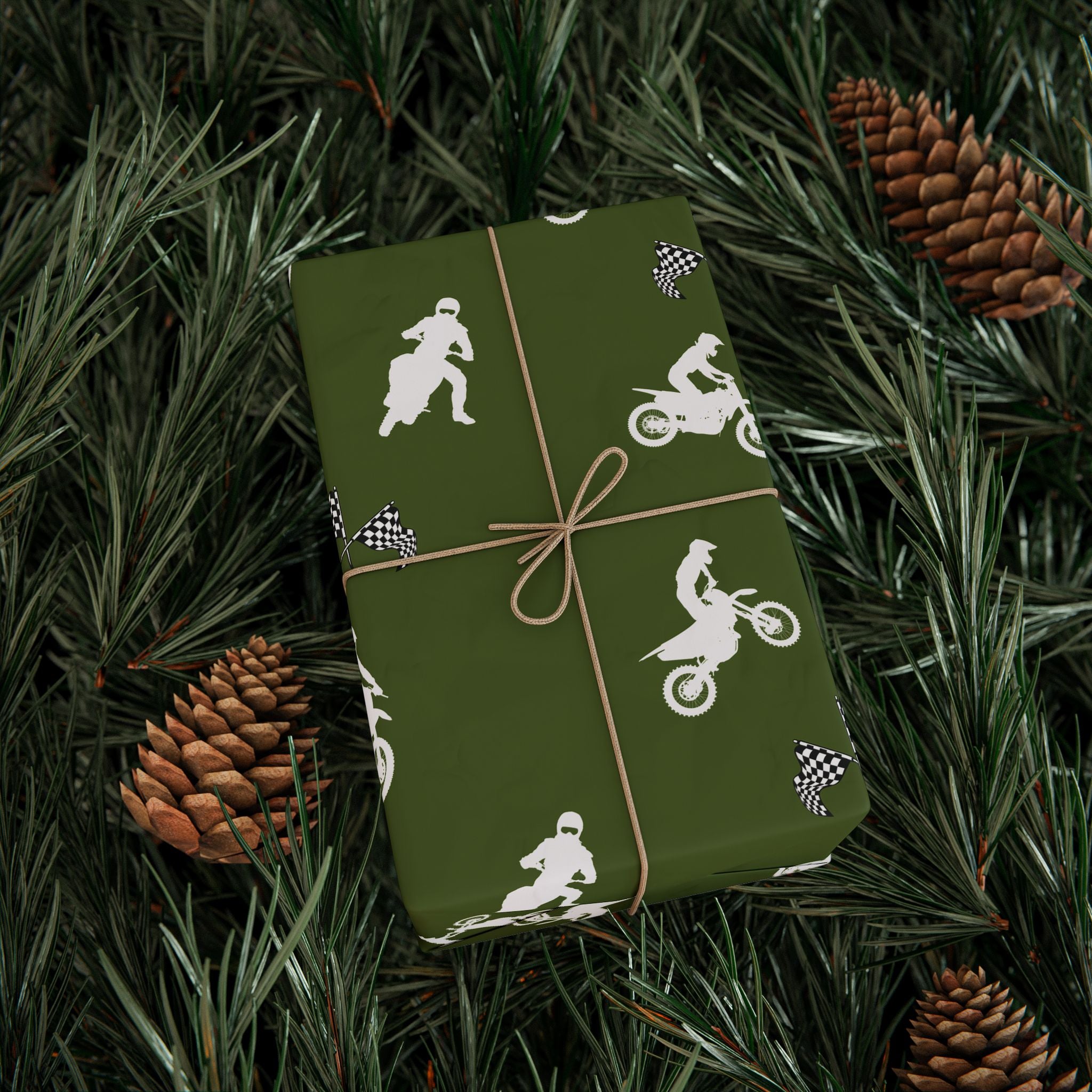 Motocross Dirt Bike Gift Wrap - Green Racing Design