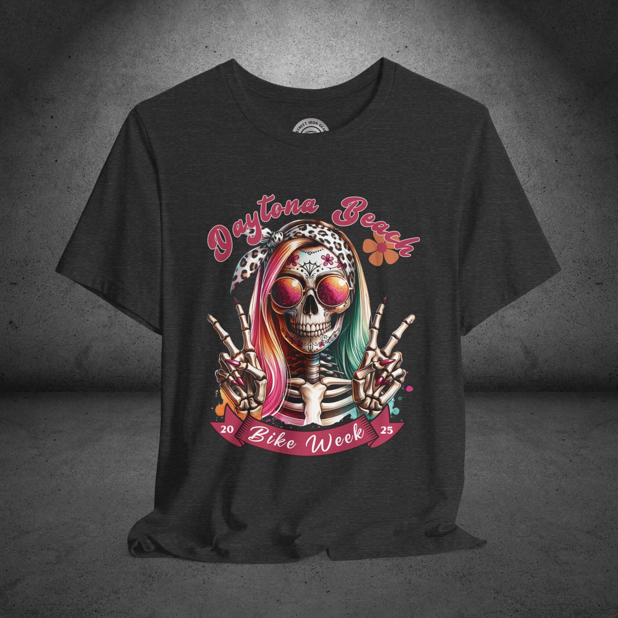 Ladies Daytona Bike Week 2025 Hipster Skull Crew Neck TShirt