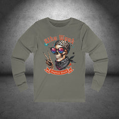 Ladies Daytona Bike Week 2025 Hipster Skull Long Sleeve Crew Neck TShirt