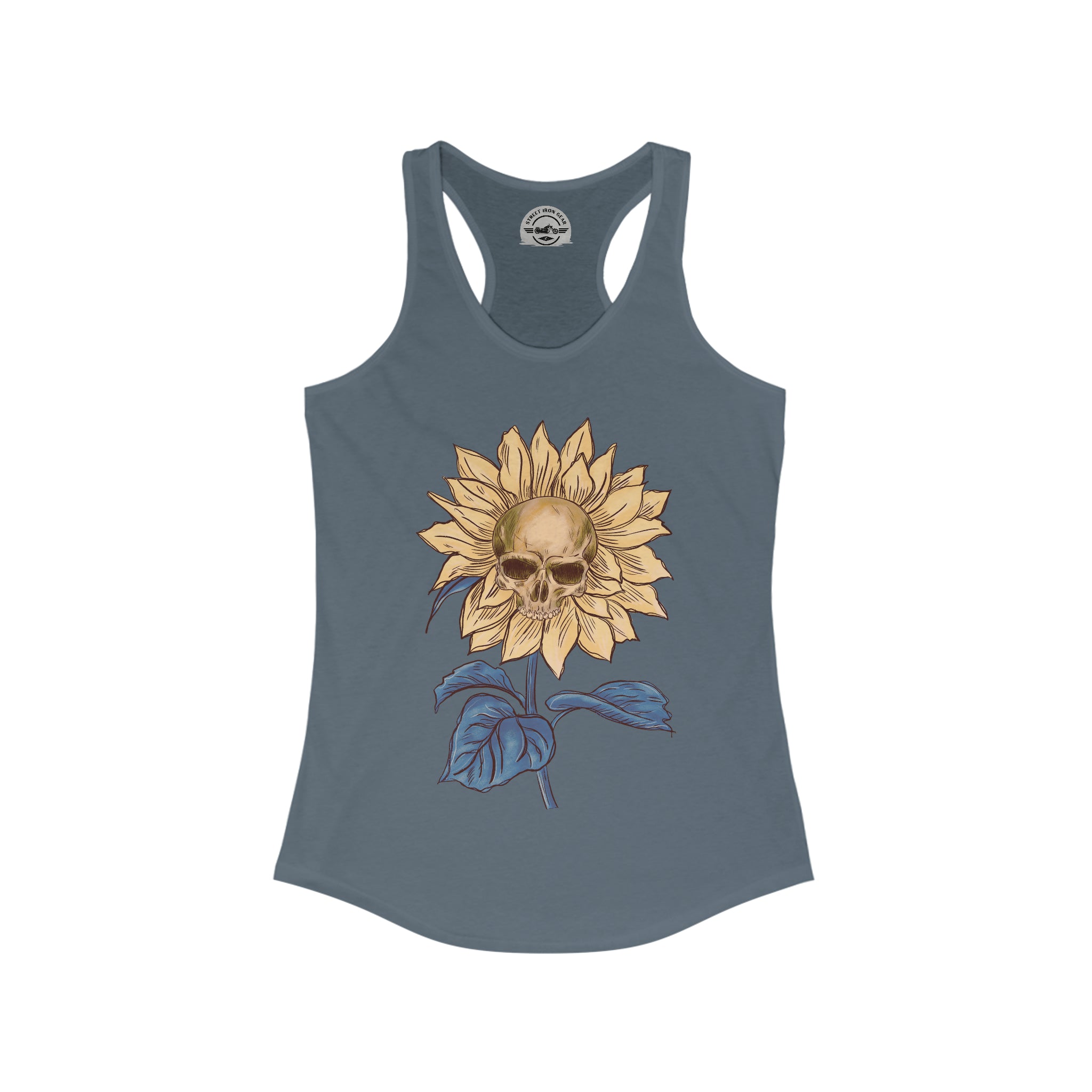 Cottagecore Skull Sunflower Racerback Tank Top