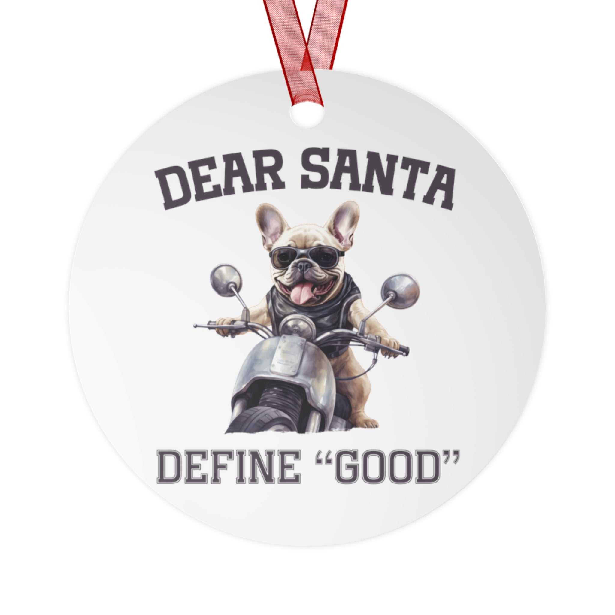 Bulldog Biker Aluminum Christmas Ornament