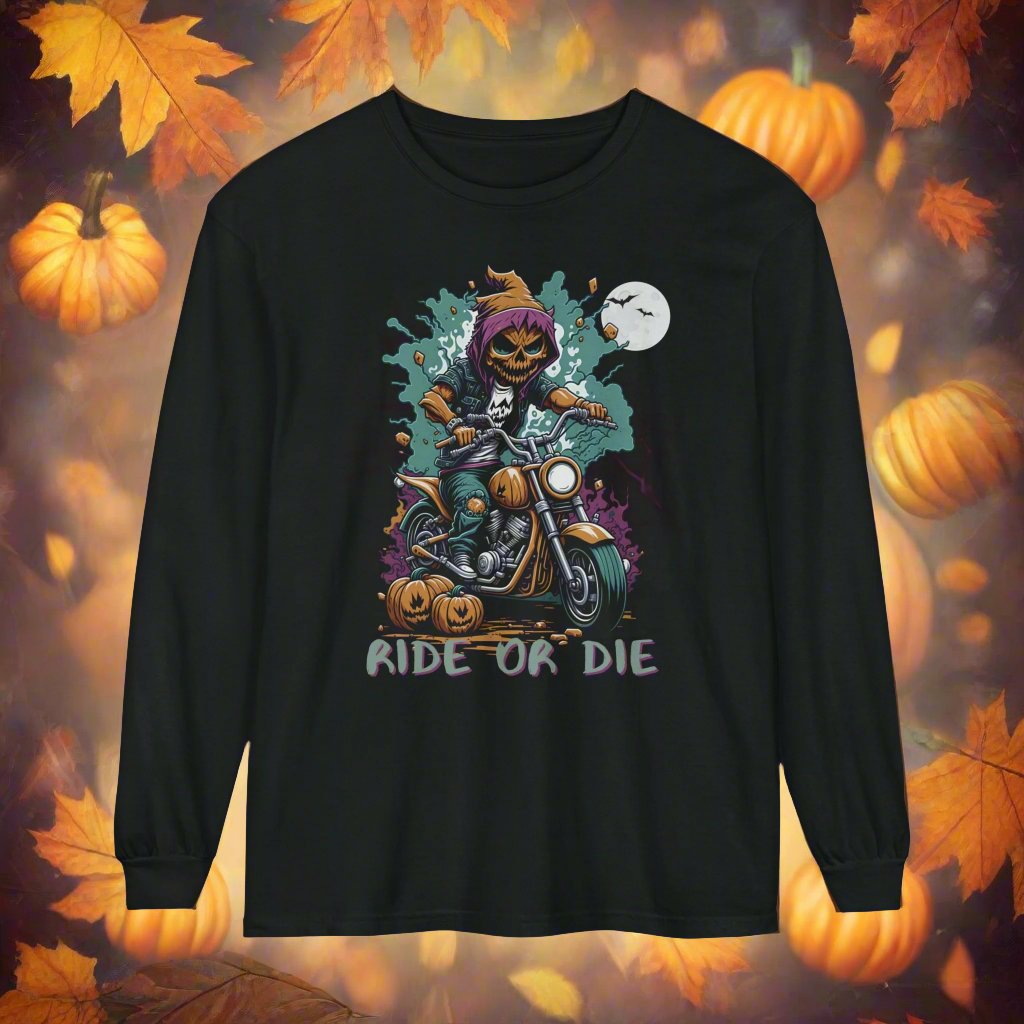 Halloween Biker Long Sleeve Crew Neck TShirt