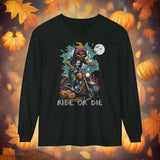 Halloween Biker Long Sleeve Crew Neck TShirt