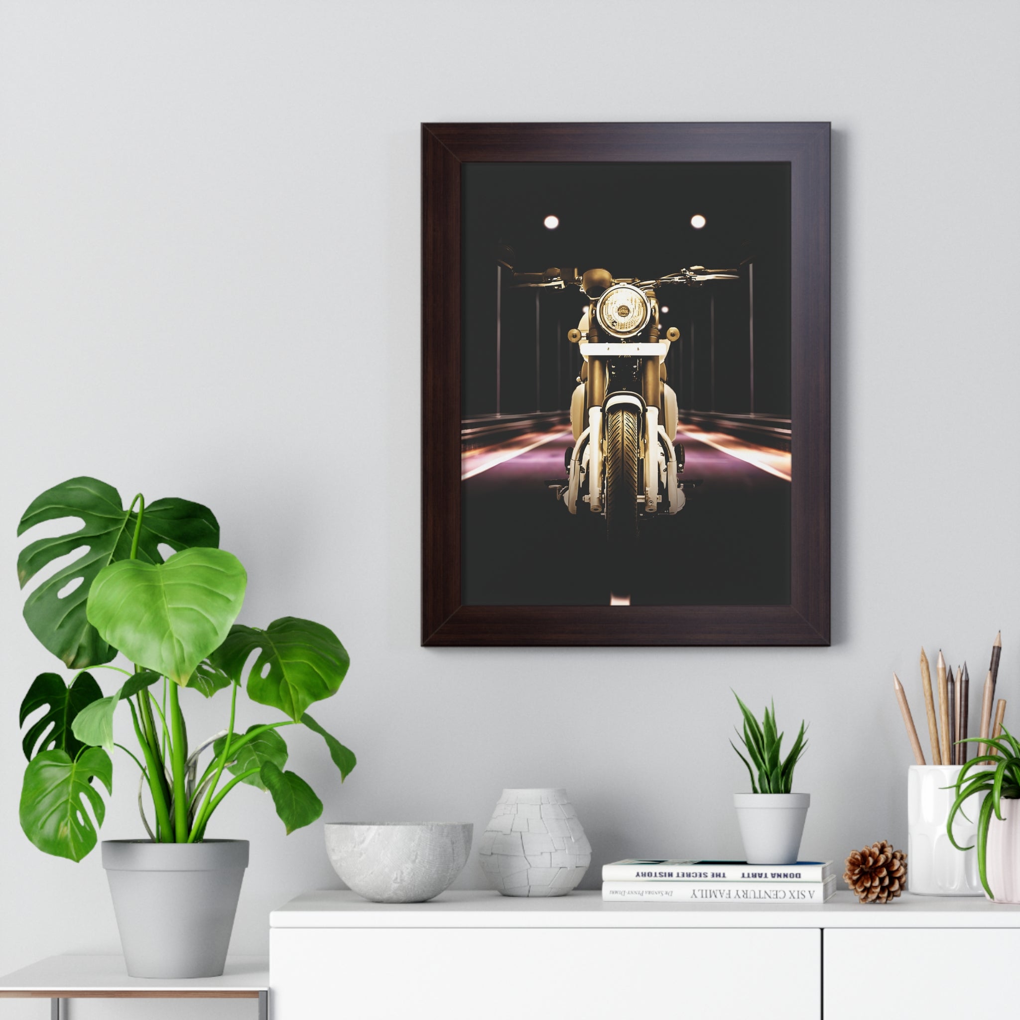 Vintage Night Scene Motorcycle Framed Poster