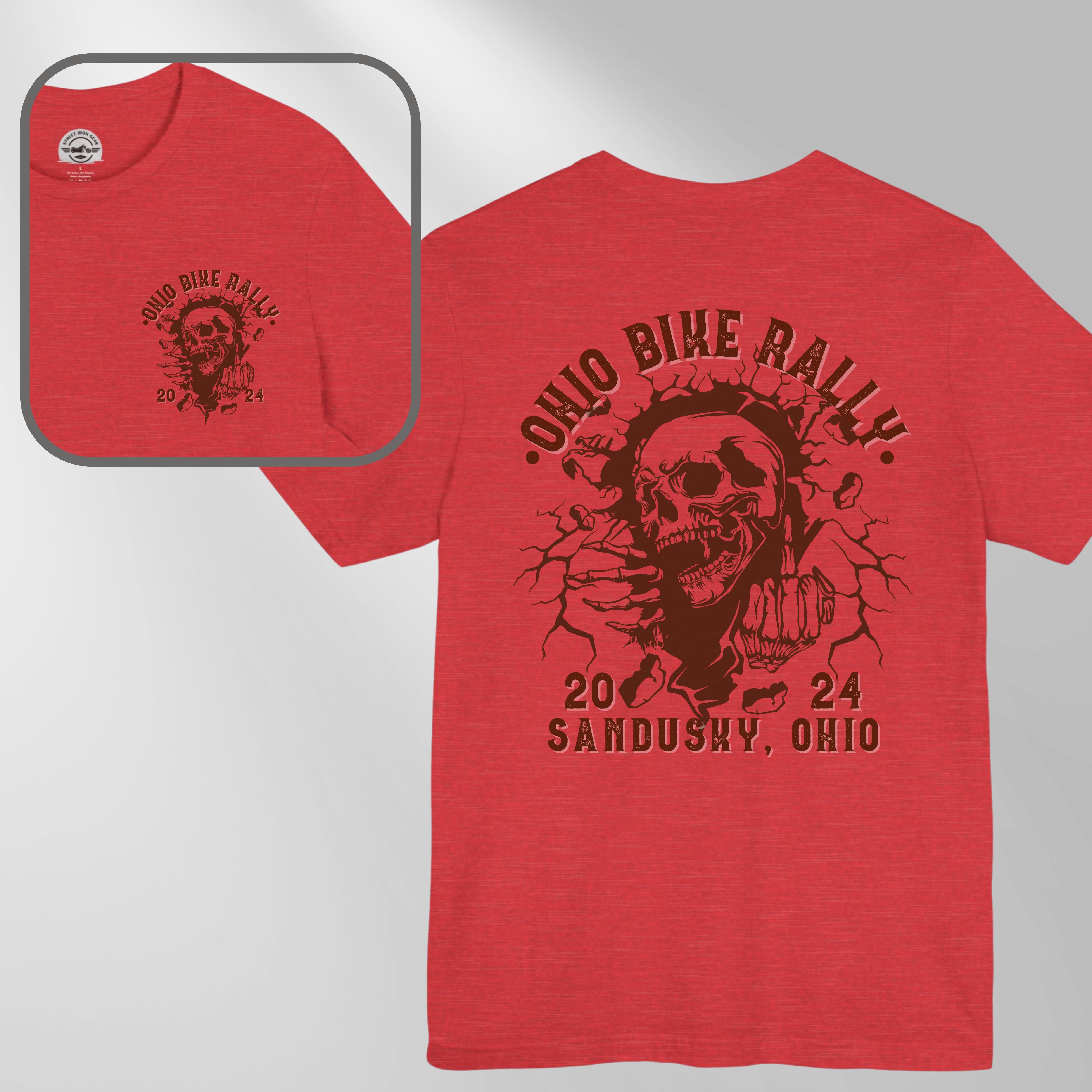 Ohio Bike Rally 2024 Grunge Skull Crew Neck TShirt