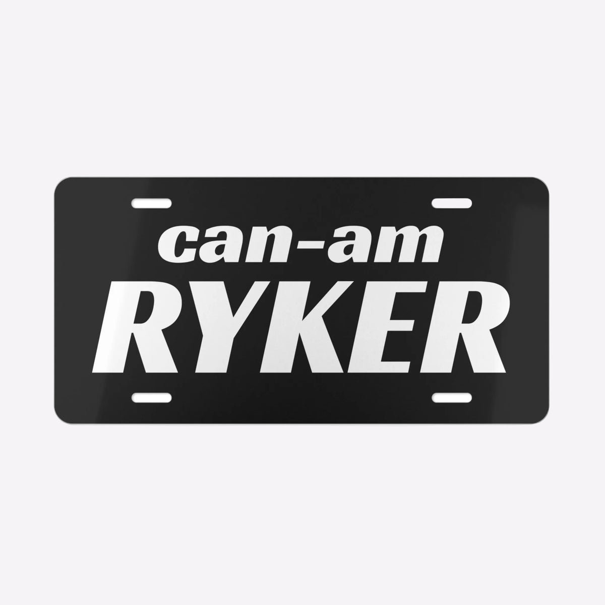 Black license plate with 'can-am Ryker' text on a white background