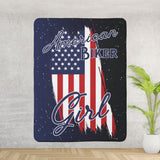 American Biker Girl Flag Sherpa Blanket