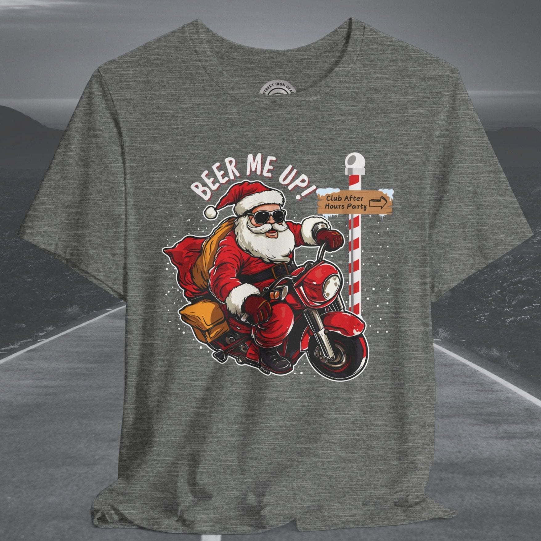 Biker Santa Motorcycle Crew Neck TShirt