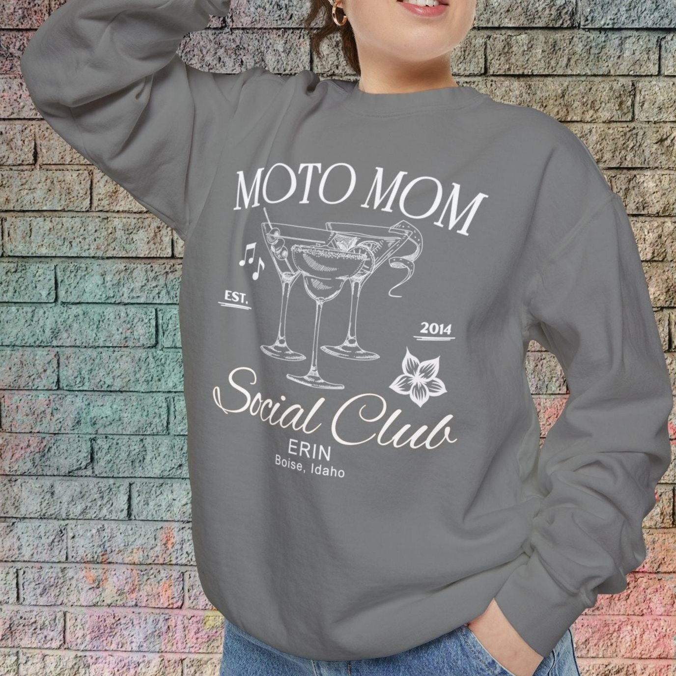 Moto Mom Crew Neck Sweatshirt (Customizable)