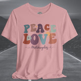 Ladies Retro Peace Love Motorcycles Crew Neck TShirt