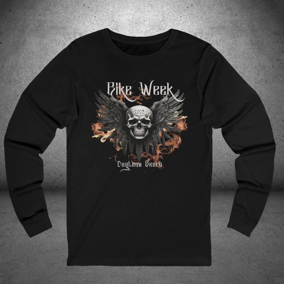 Daytona Bike Week 2025 Gothic Winged Skull Long Sleeve Crew Neck TShirt