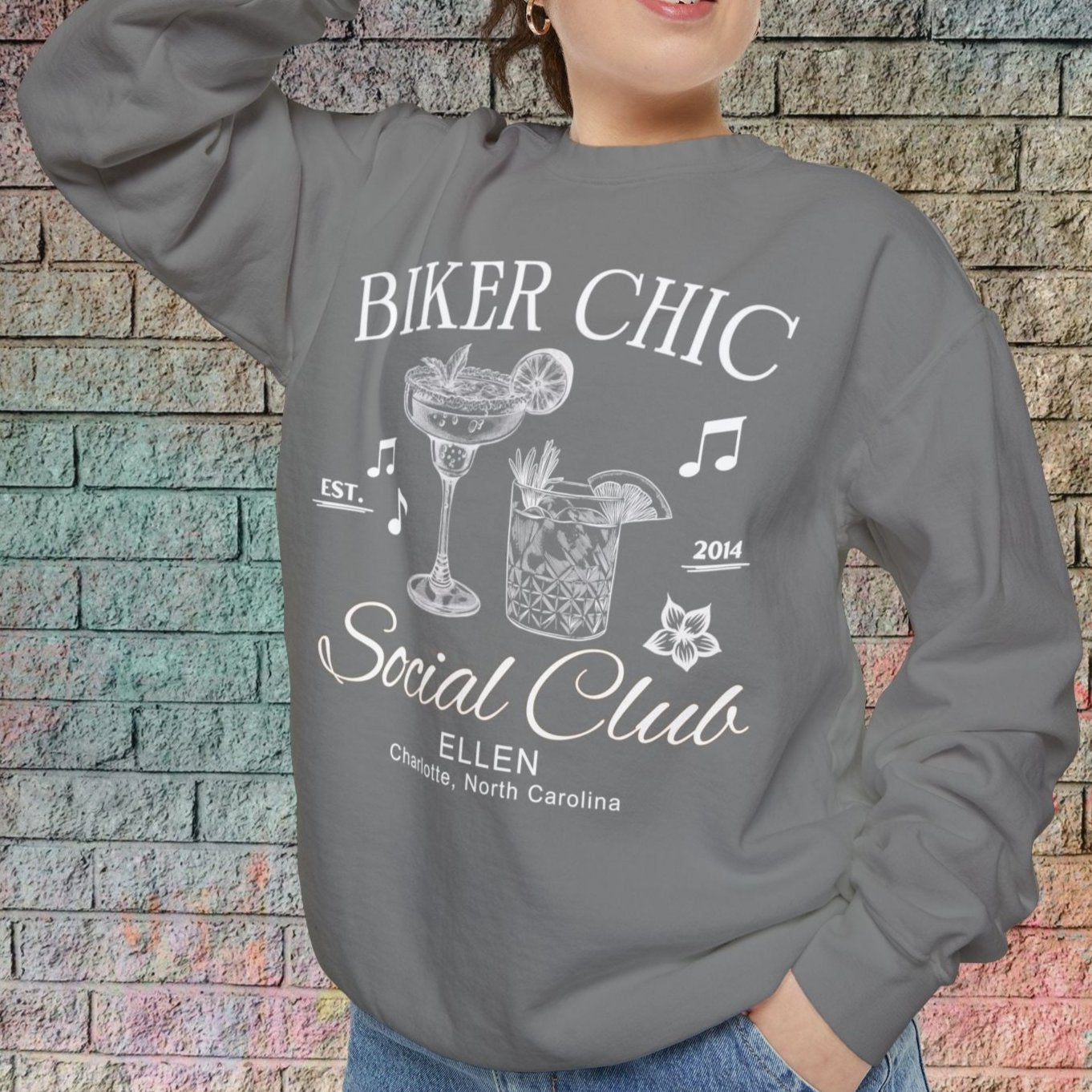 Biker Chic Crew Neck Sweatshirt (Customizable)