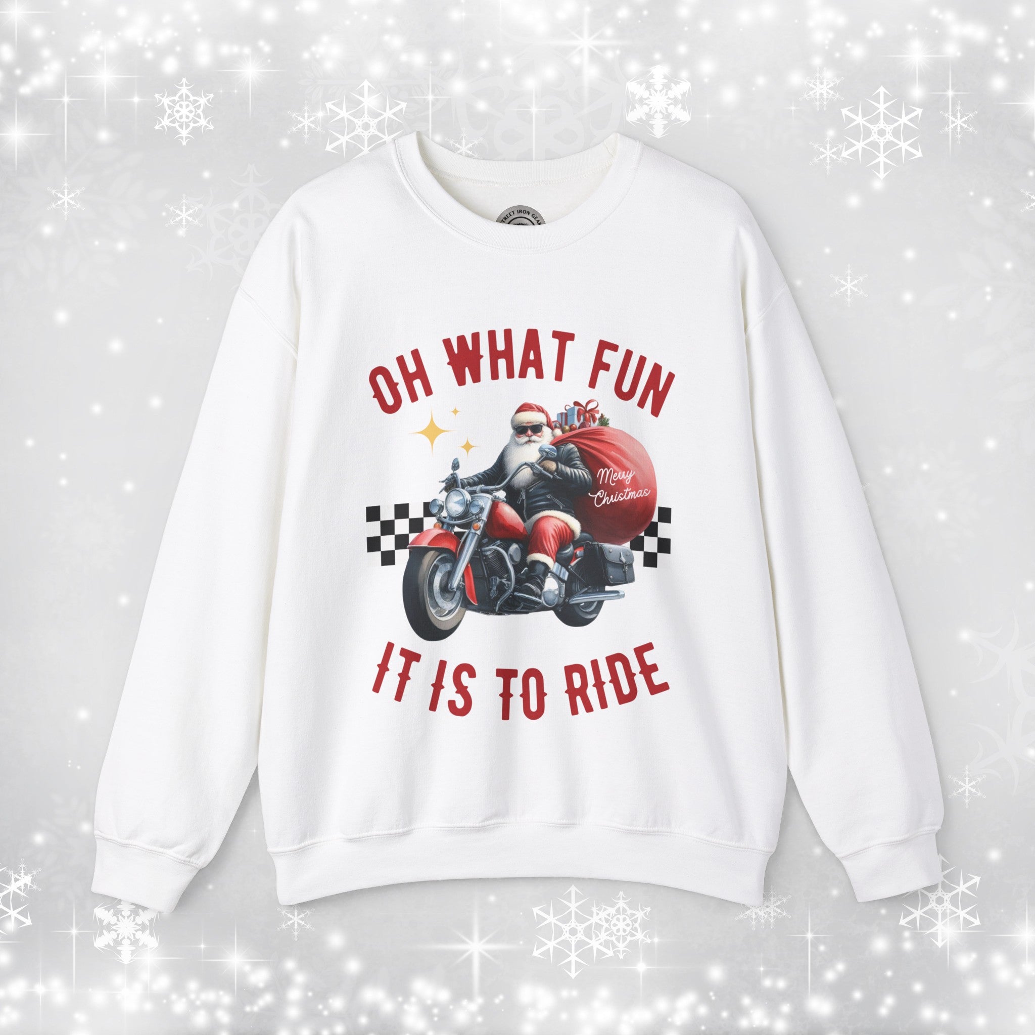 Biker Santa Christmas Crew Neck Sweatshirt