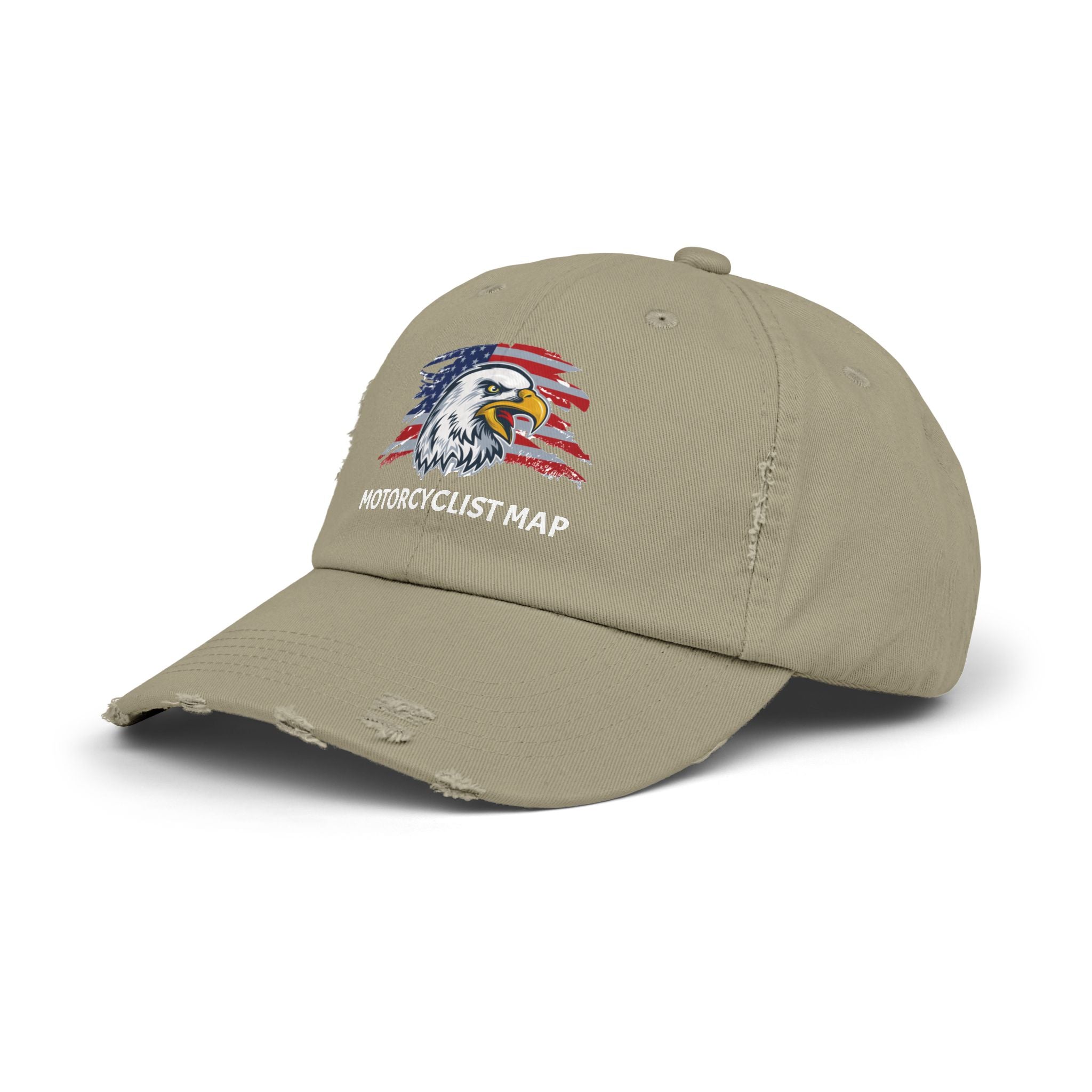 Motorcyclist Map Eagle Distress Dad Hat