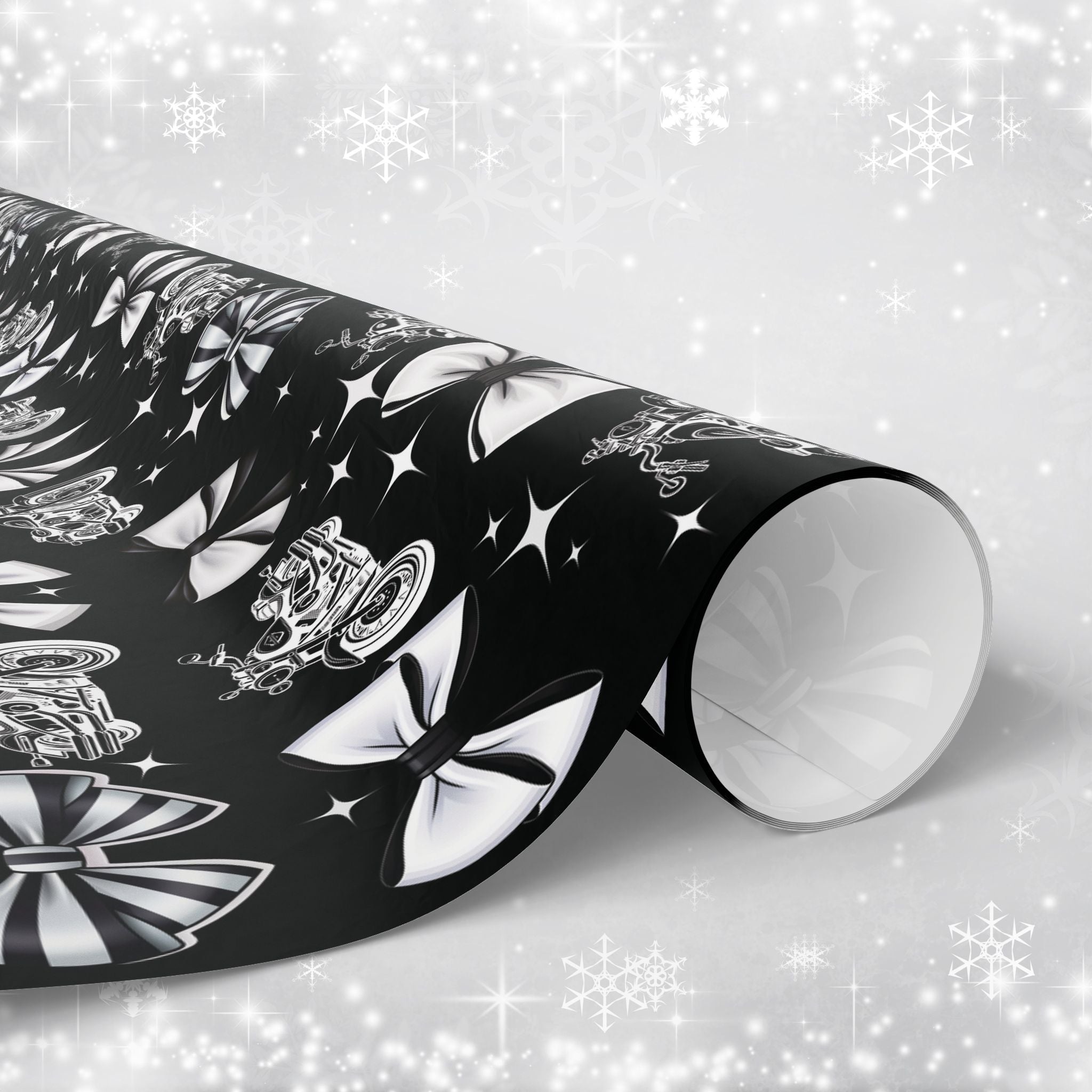 Motorcycles and Bows Black Gift Wrapping Paper