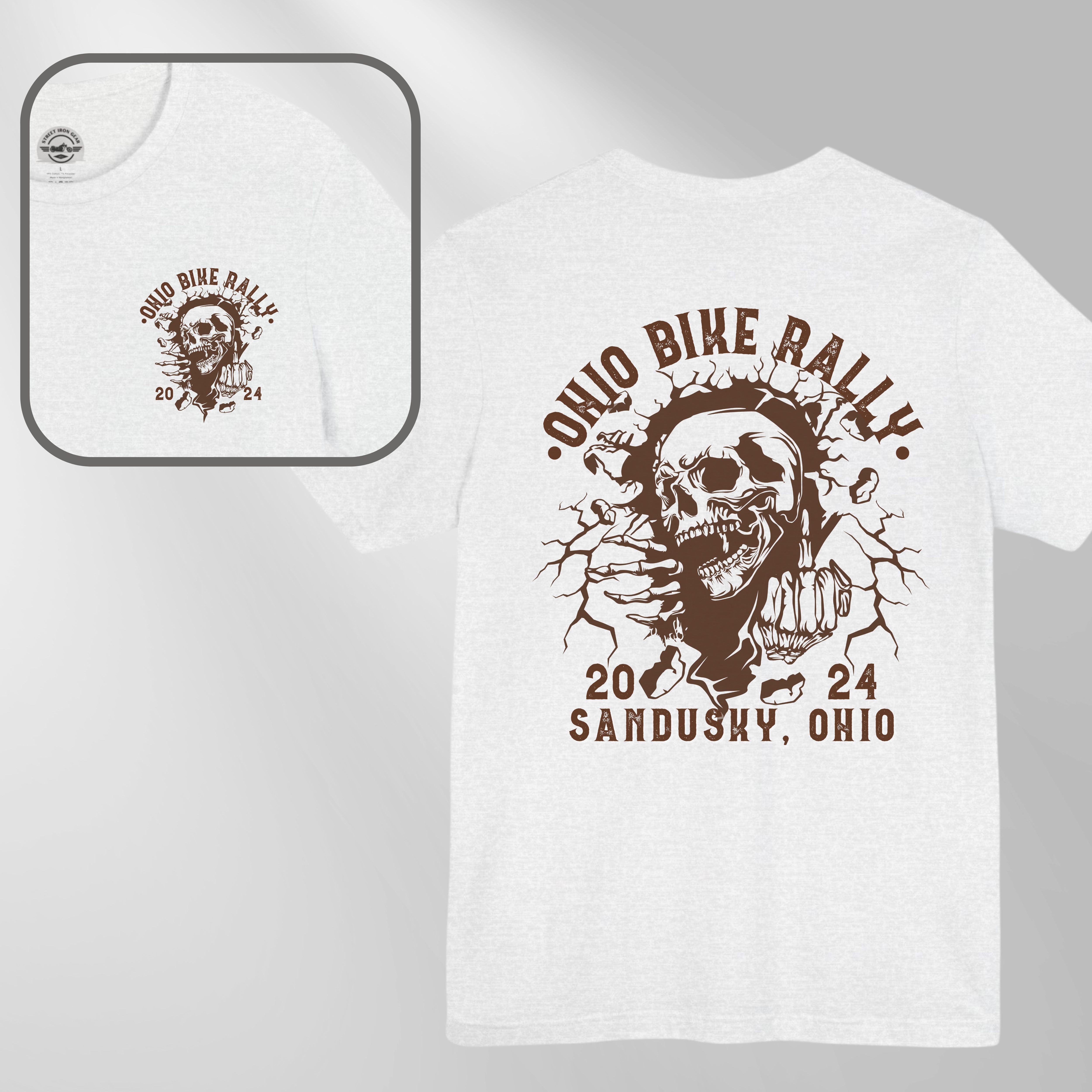 Ohio Bike Rally 2024 Grunge Skull Crew Neck TShirt