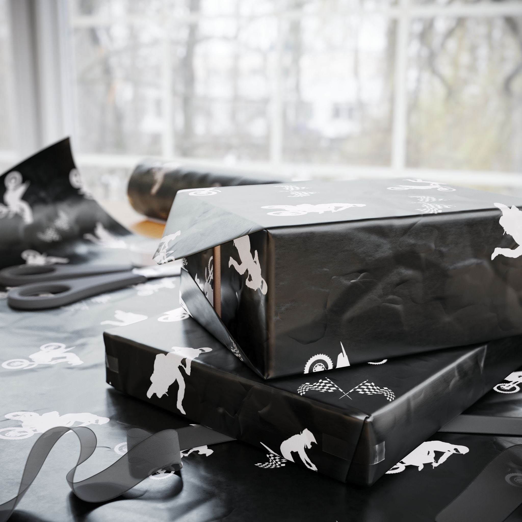 Motocross Dirt Bike Gift Wrap - Black Action Design