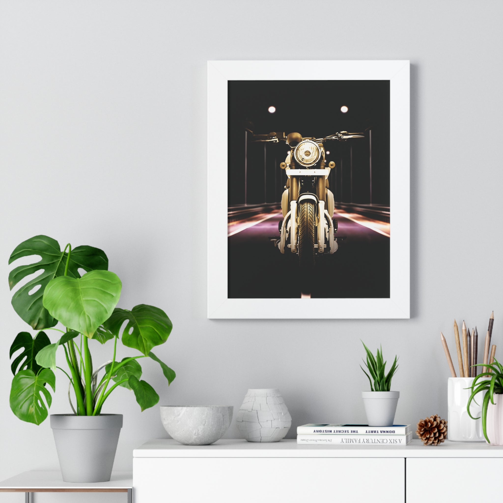 Vintage Night Scene Motorcycle Framed Poster