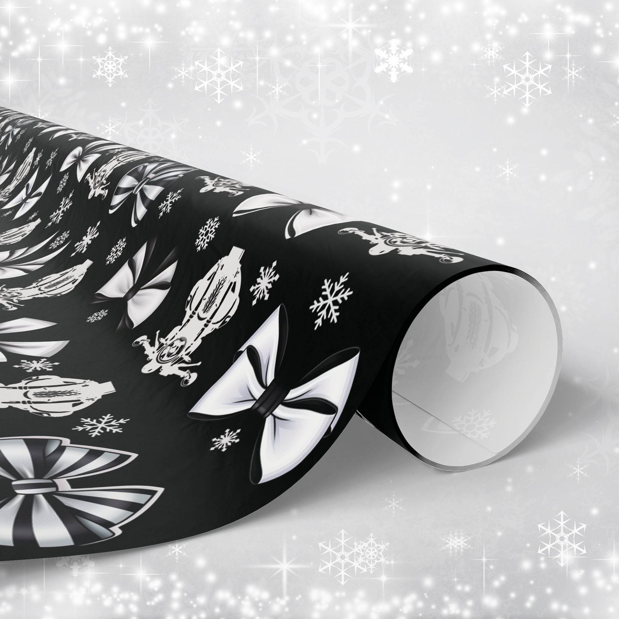 Motorcycles and Bows Black Gift Wrapping Paper