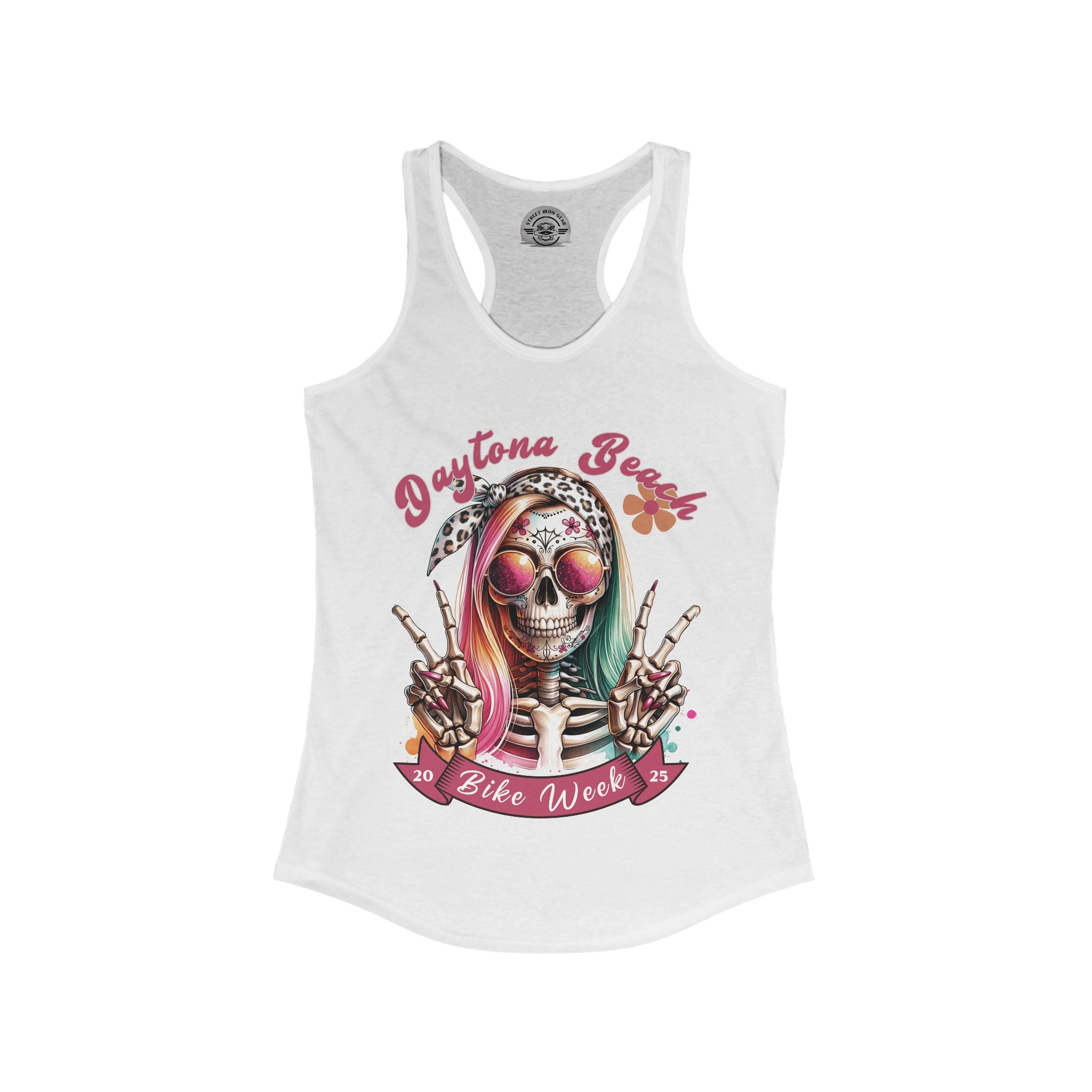 Ladies Daytona Bike Week 2025 Hipster Skull Racerback Tank