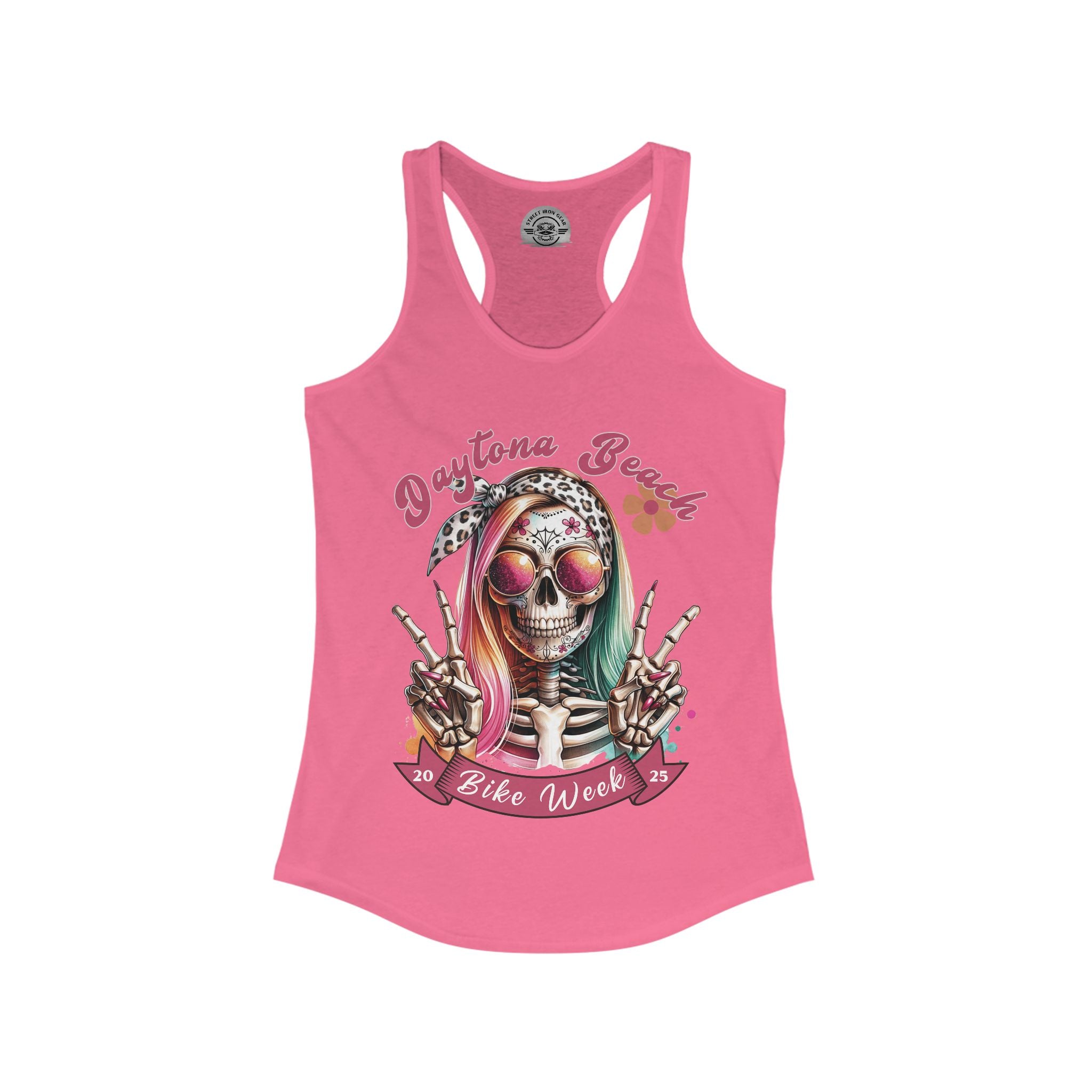 Ladies Daytona Bike Week 2025 Hipster Skull Racerback Tank