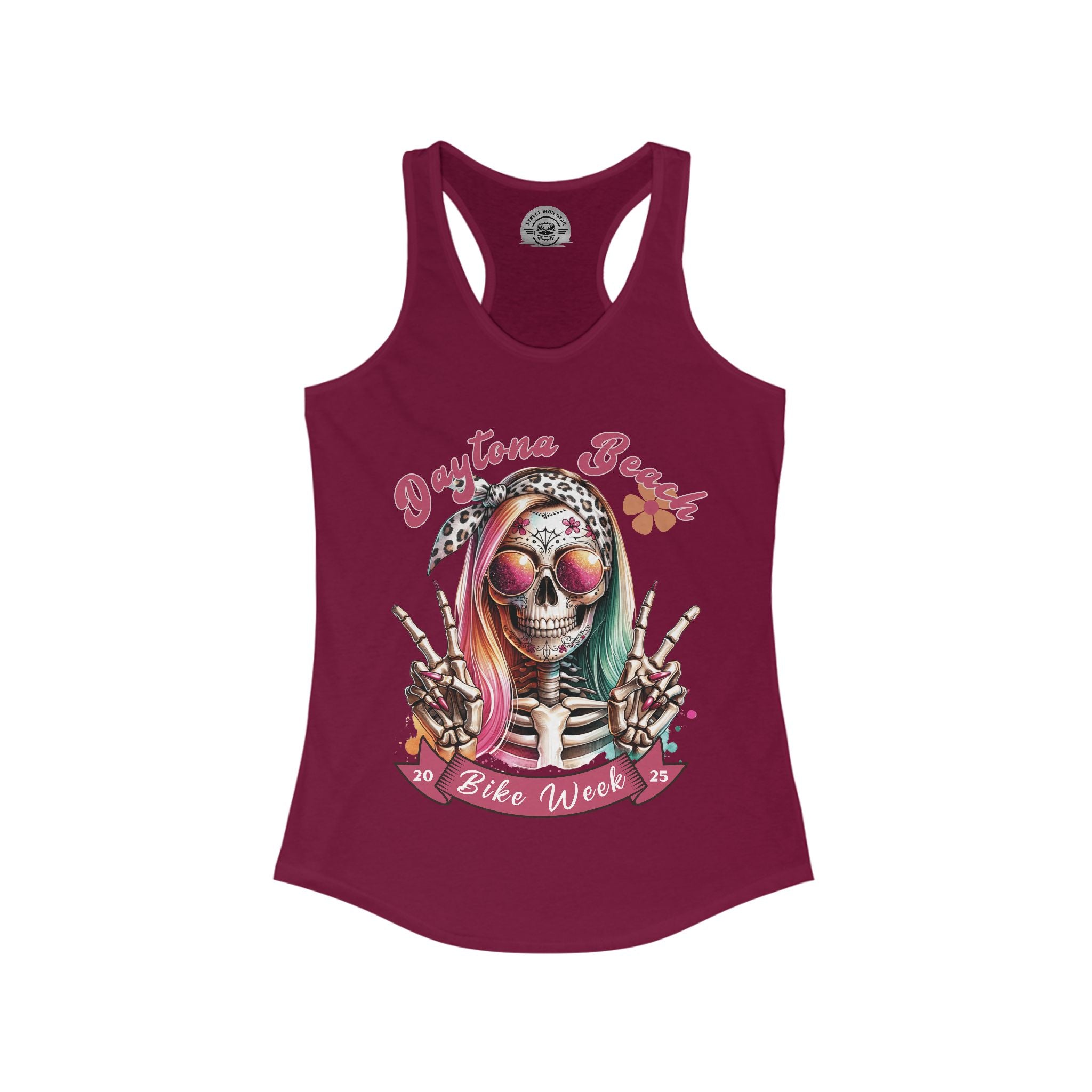 Ladies Daytona Bike Week 2025 Hipster Skull Racerback Tank