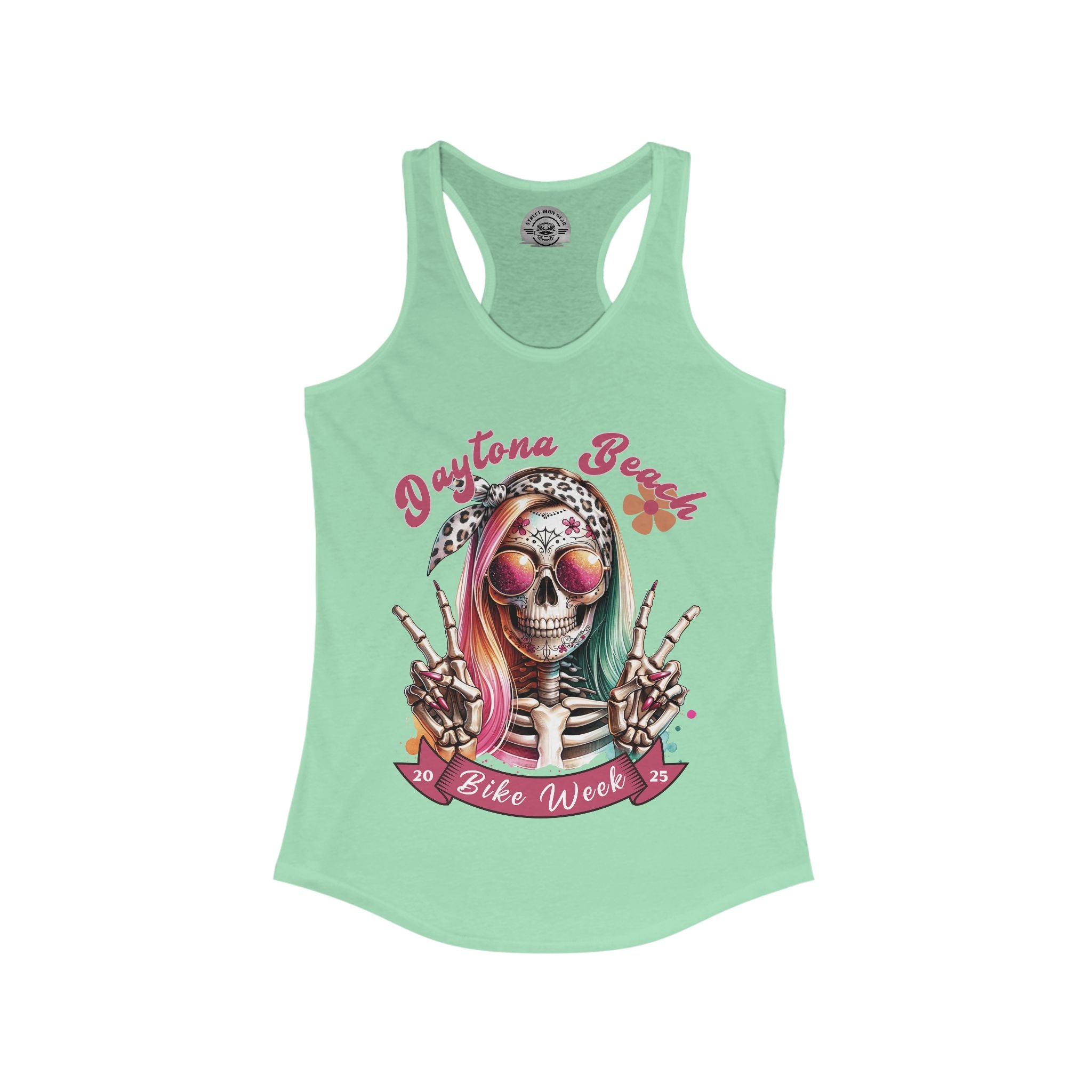 Ladies Daytona Bike Week 2025 Hipster Skull Racerback Tank