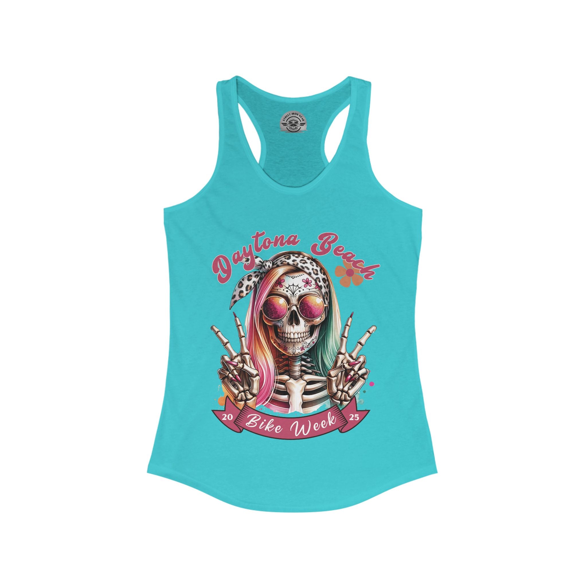 Ladies Daytona Bike Week 2025 Hipster Skull Racerback Tank