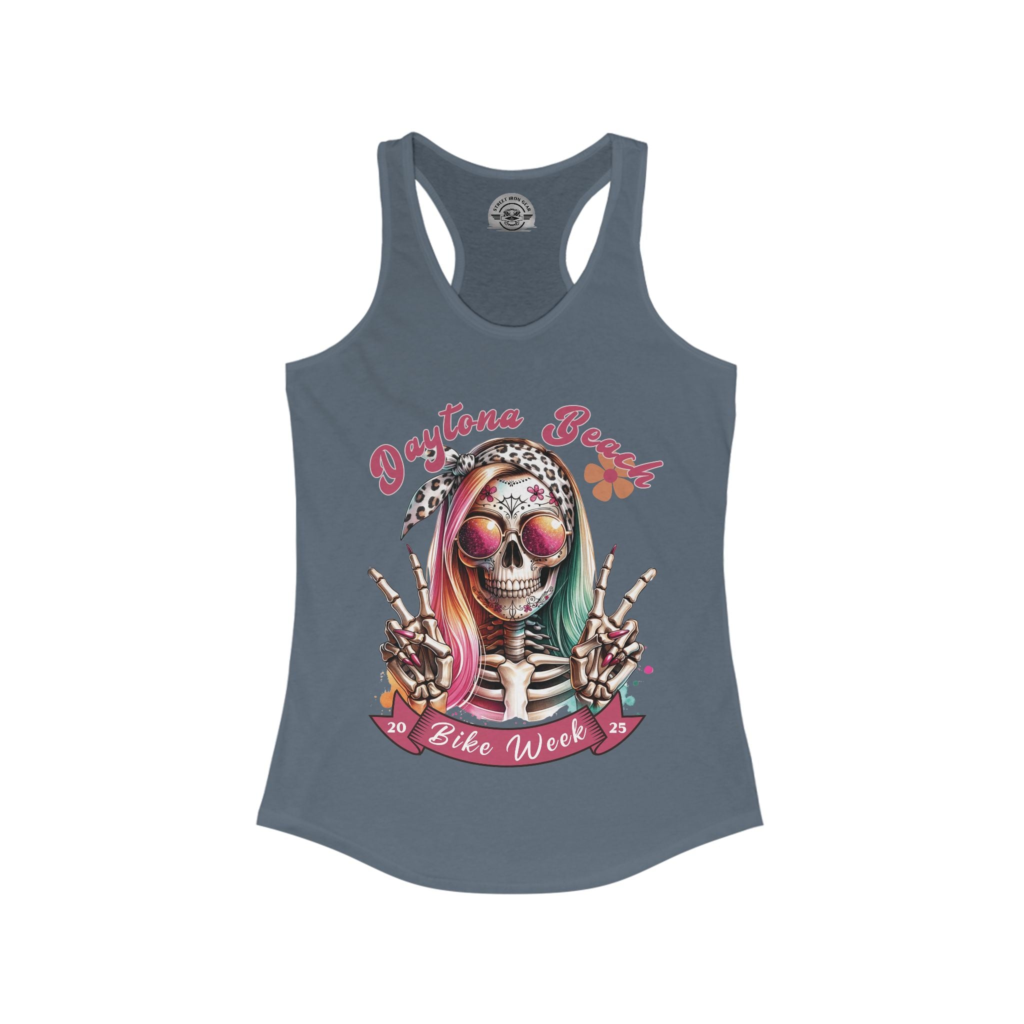 Ladies Daytona Bike Week 2025 Hipster Skull Racerback Tank