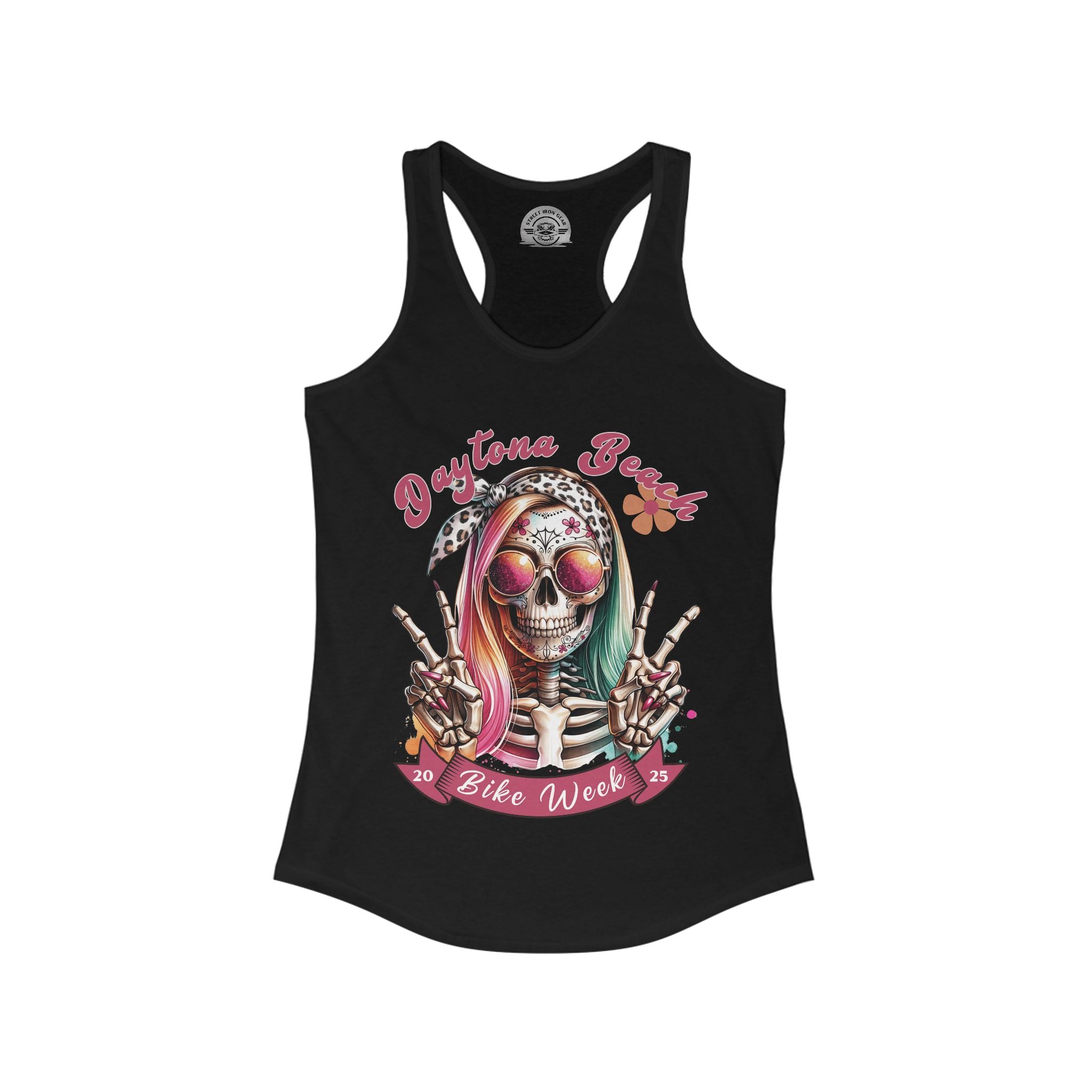 Ladies Daytona Bike Week 2025 Hipster Skull Racerback Tank