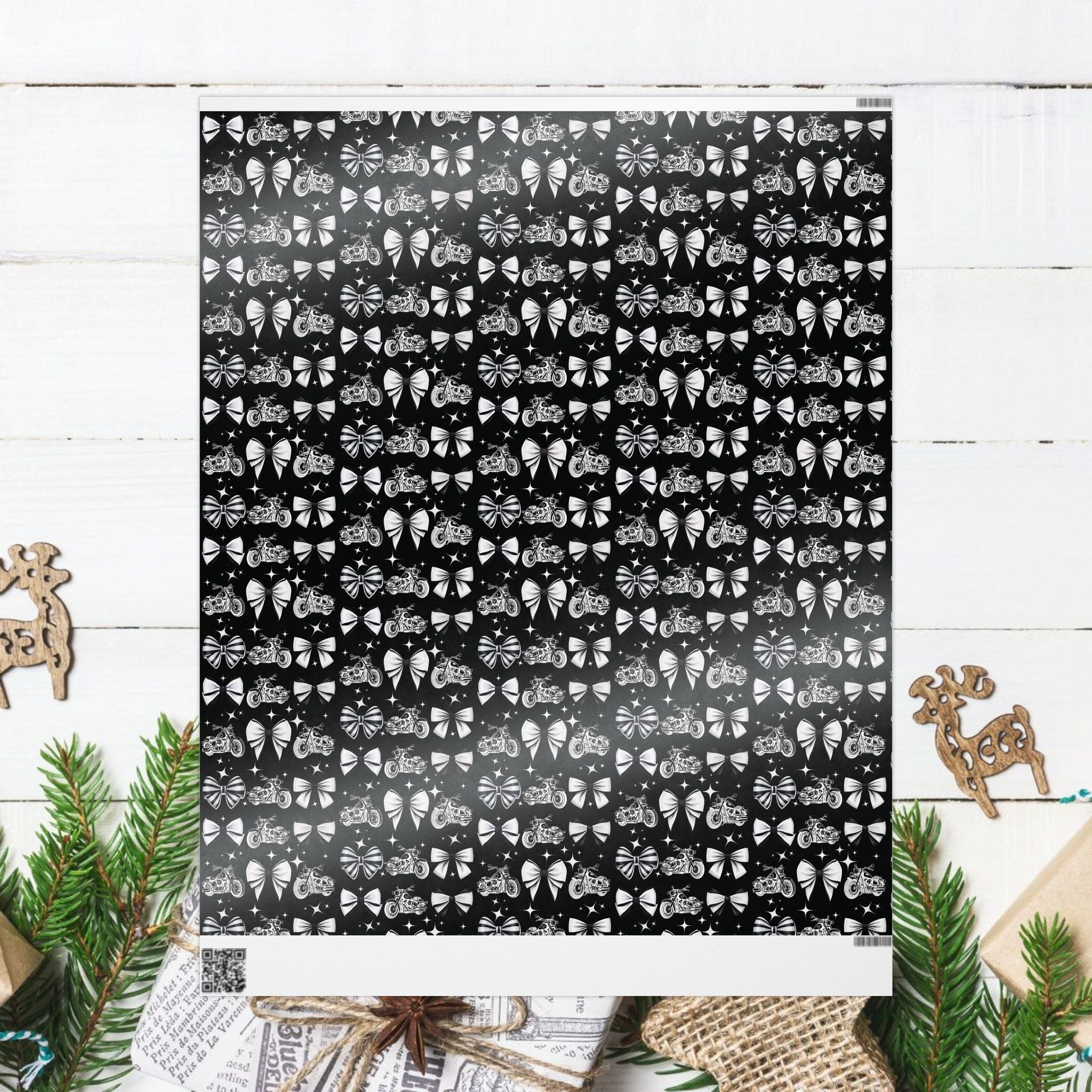 Motorcycles and Bows Black Gift Wrapping Paper