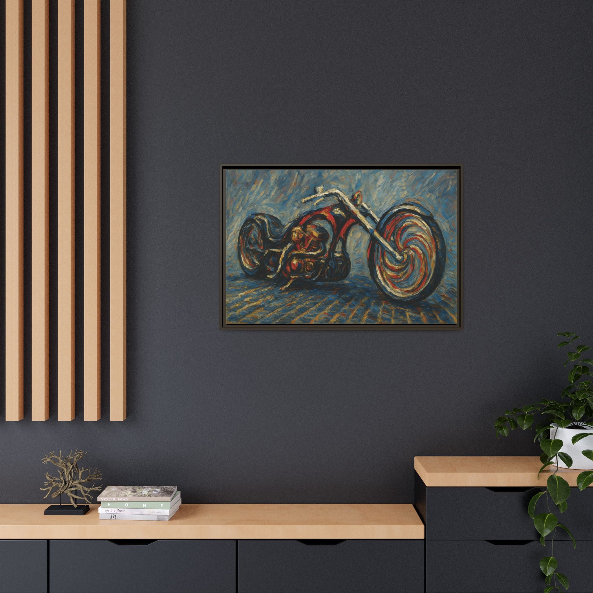 Chopper Motorcycle Framed Canvas Print