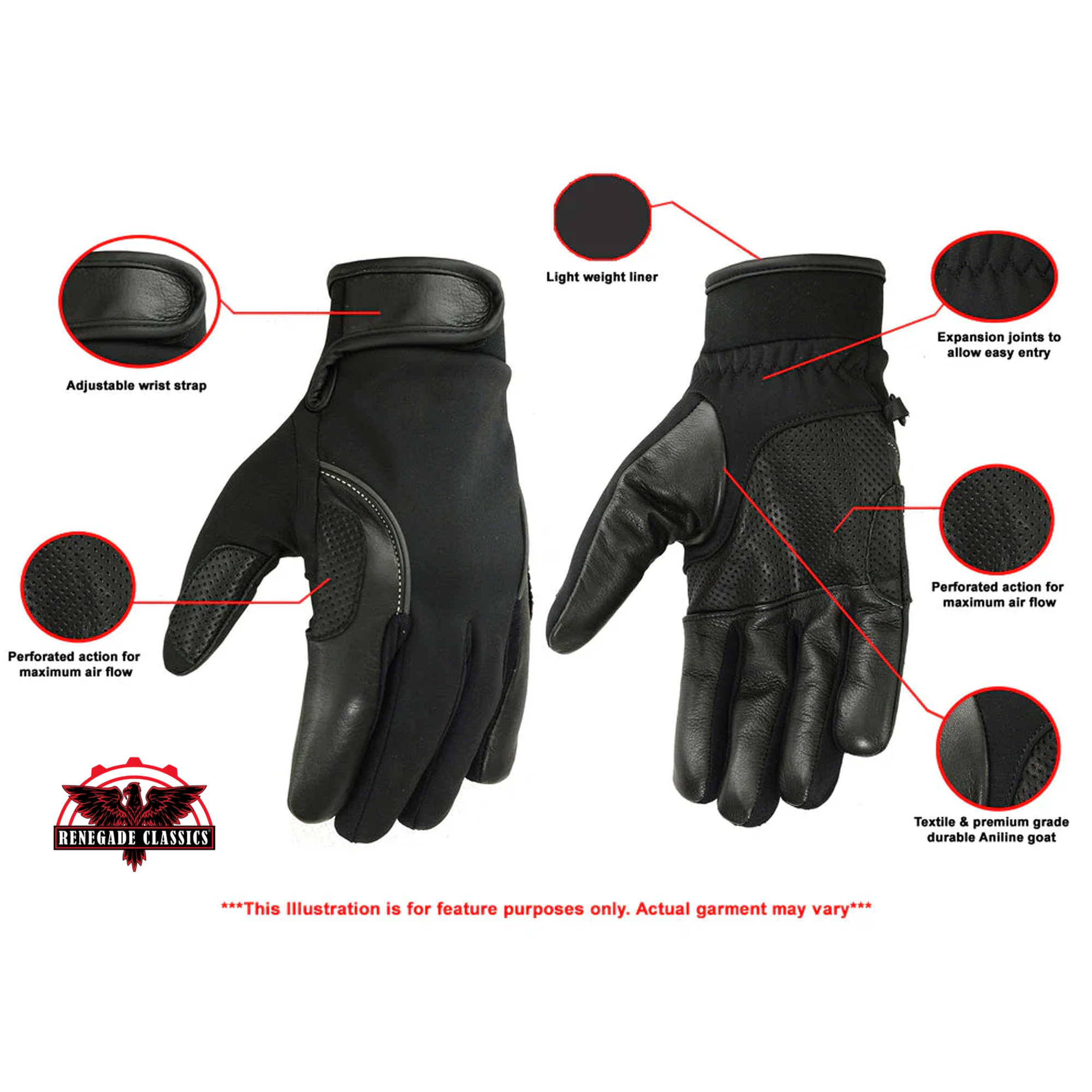 Men's Leather & Textile Lightweight Gloves