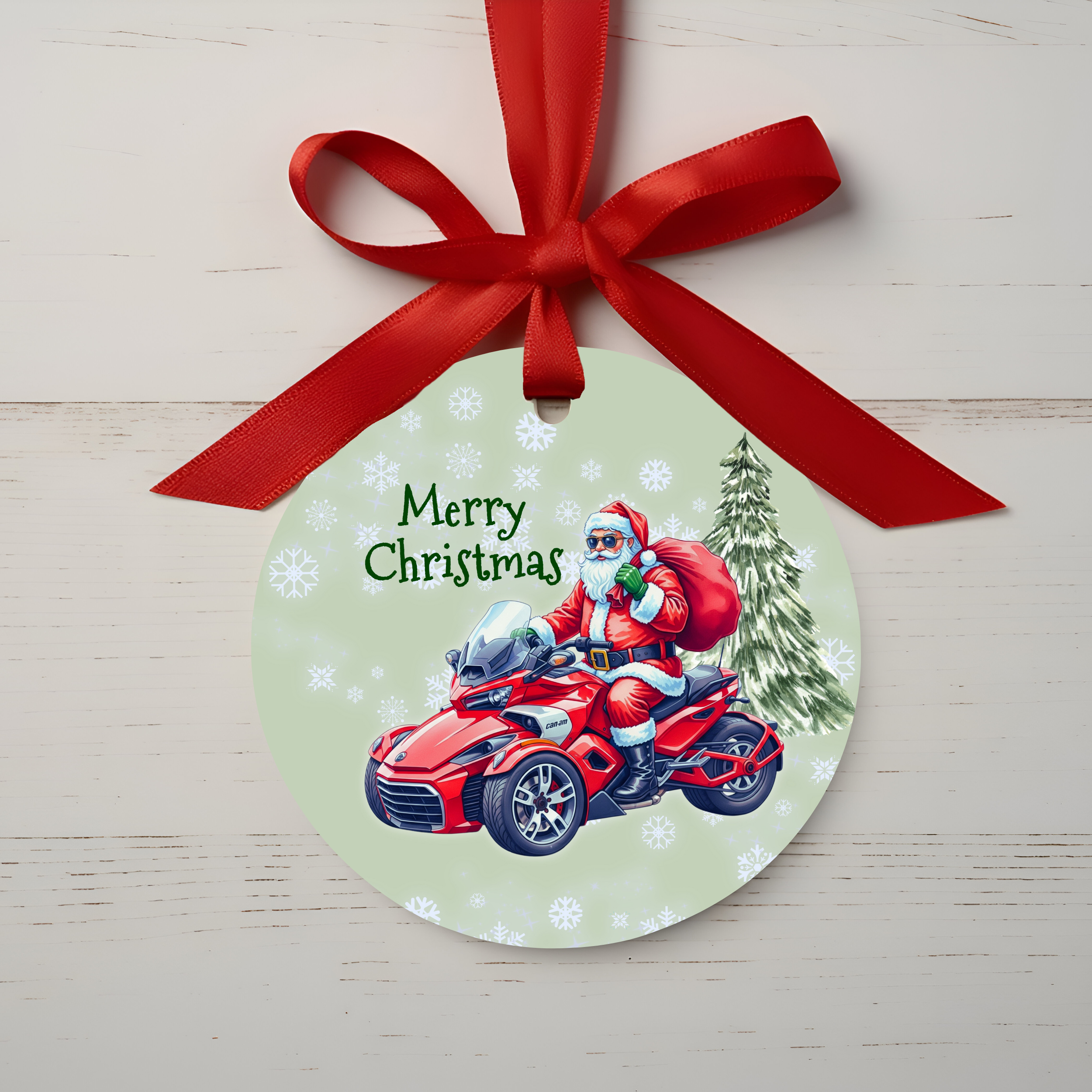 Can-Am Spyder Biker Santa Christmas Ornament