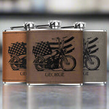 Motorcycle Themed Laser Engraved Flask 6oz (Customizable)