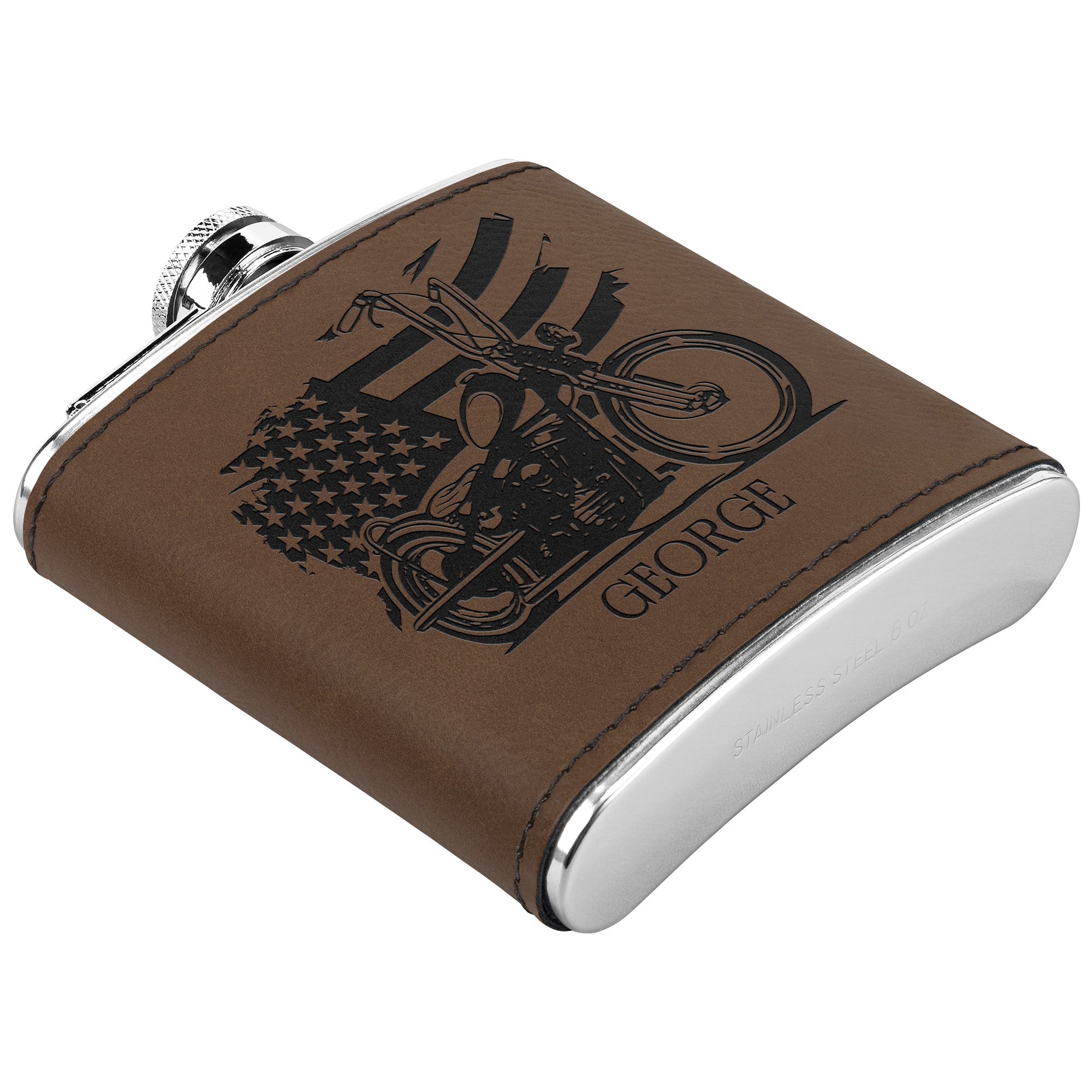 Motorcycle Themed Laser Engraved Flask 6oz (Customizable)