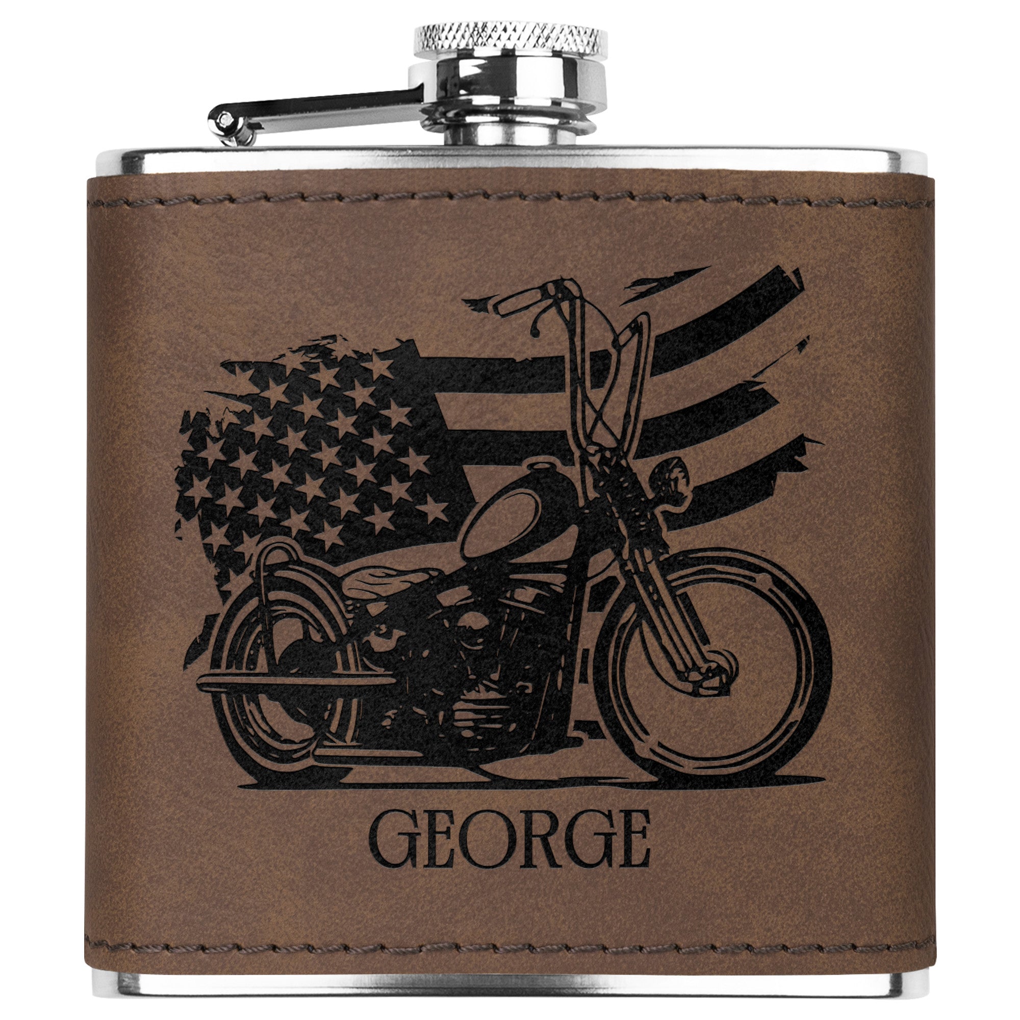 Motorcycle Themed Laser Engraved Flask 6oz (Customizable)