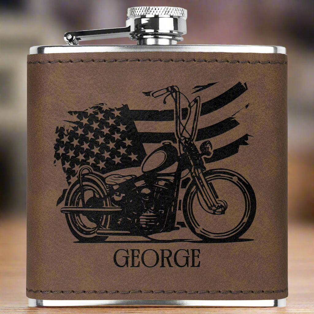 Motorcycle Themed Laser Engraved Flask 6oz (Customizable)