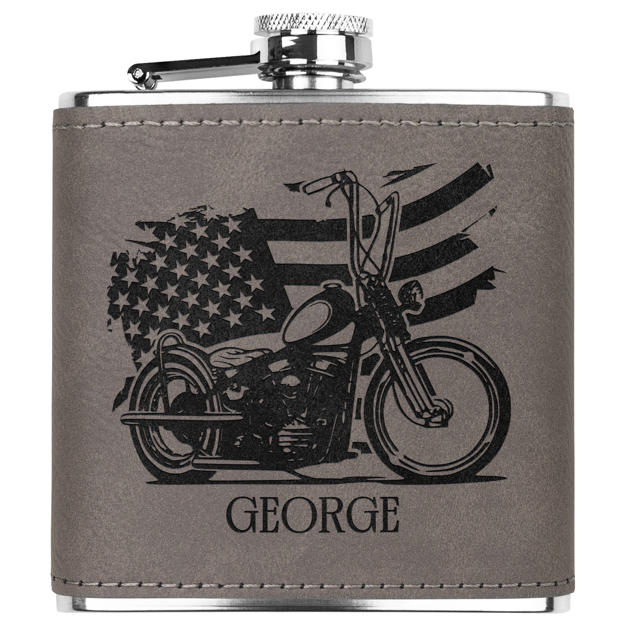 Motorcycle Themed Laser Engraved Flask 6oz (Customizable)