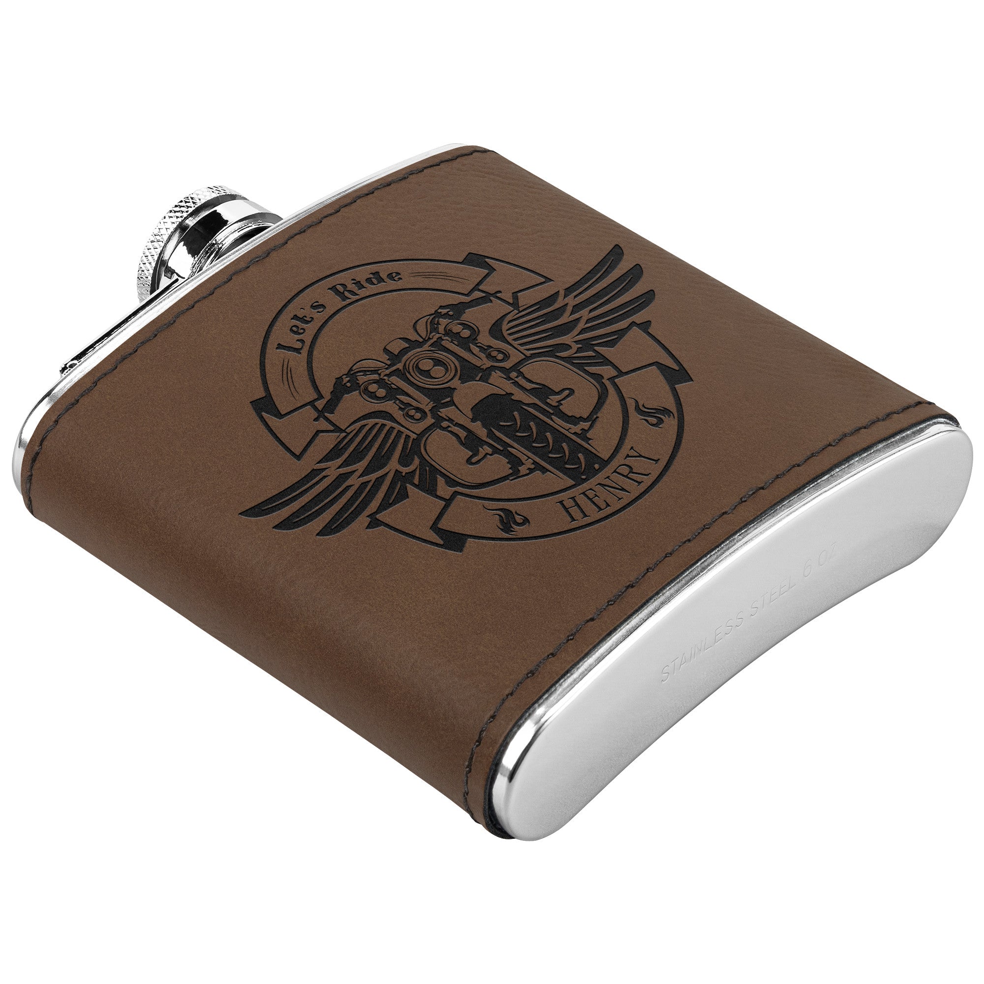 Motorcycle Themed Laser Engraved Flask 6oz (Customizable)