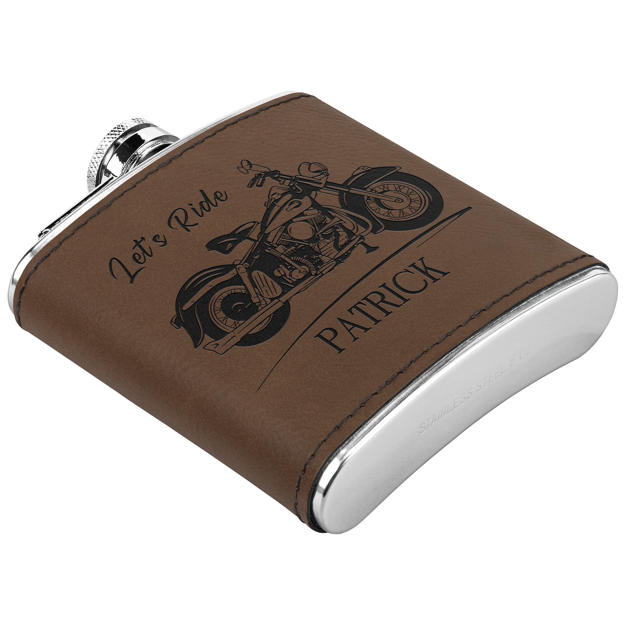 Motorcycle Themed Laser Engraved Flask 6oz (Customizable)