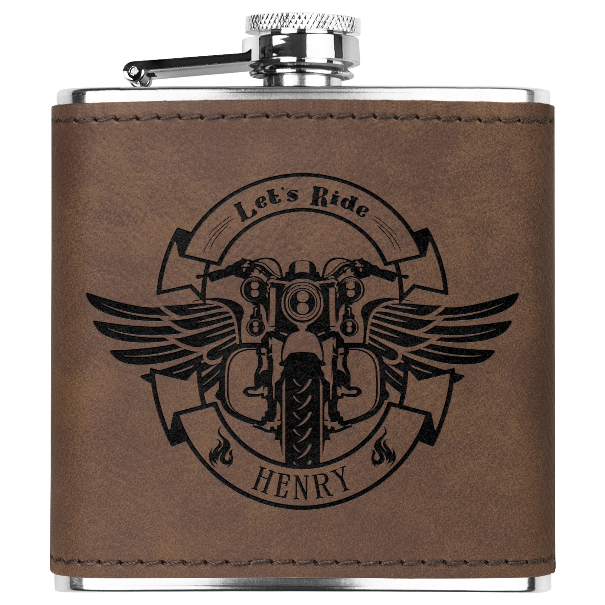 Motorcycle Themed Laser Engraved Flask 6oz (Customizable)