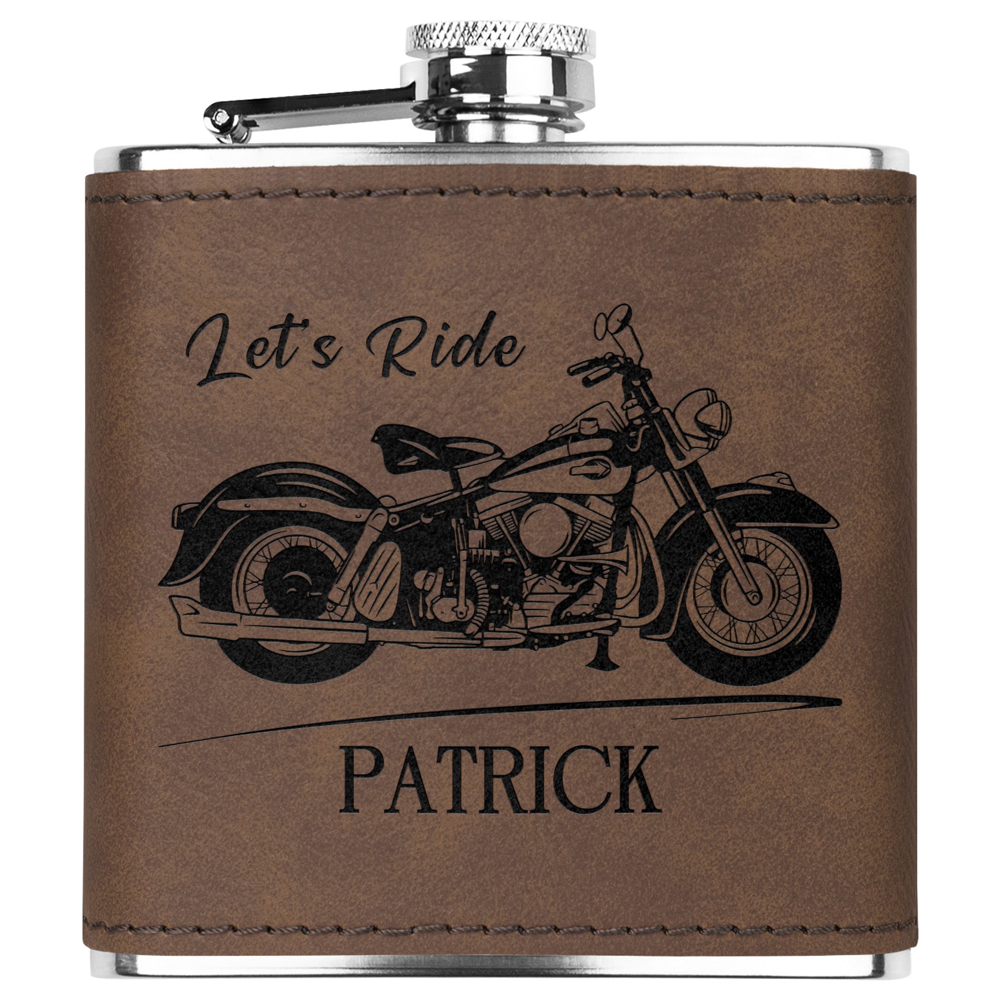 Motorcycle Themed Laser Engraved Flask 6oz (Customizable)