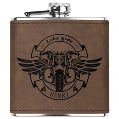 Motorcycle Themed Customized Laser Engraved Flask 6oz